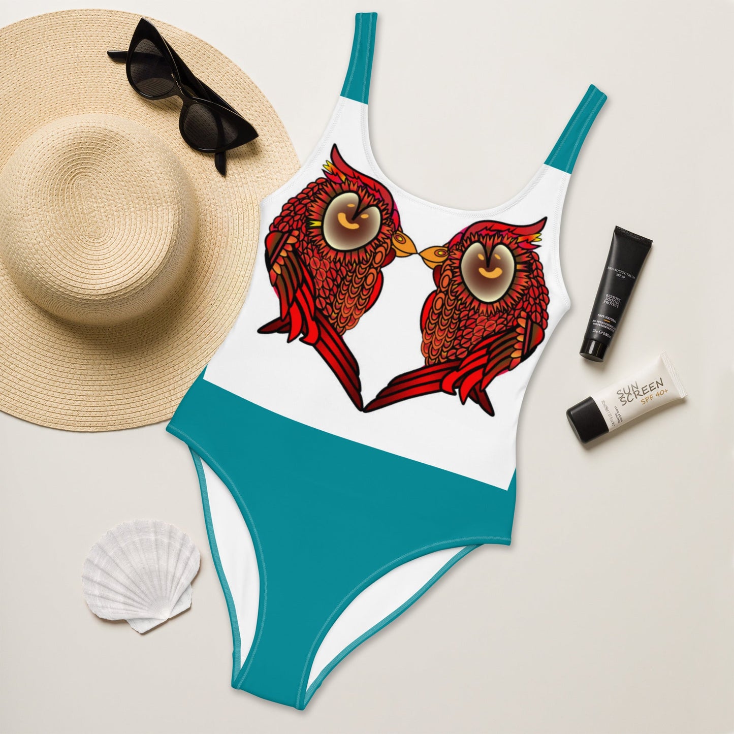 Women's One - Piece Swimsuit, Bird Swimwear ,vacation swimwear, holiday travel swimwear, mothers day gift - PratSN