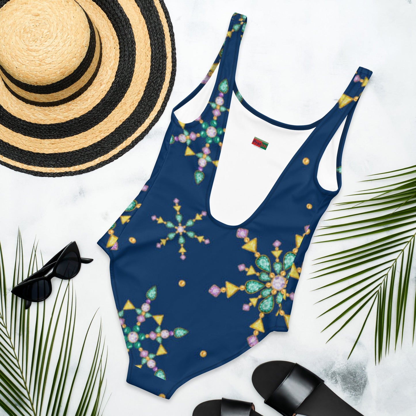 Women's One - Piece Swimsuit, Blue Rhinestone Print Swimwear, tankinis, Outfit, Swimsuit, Beachwear, Bathing Suit - PratSN