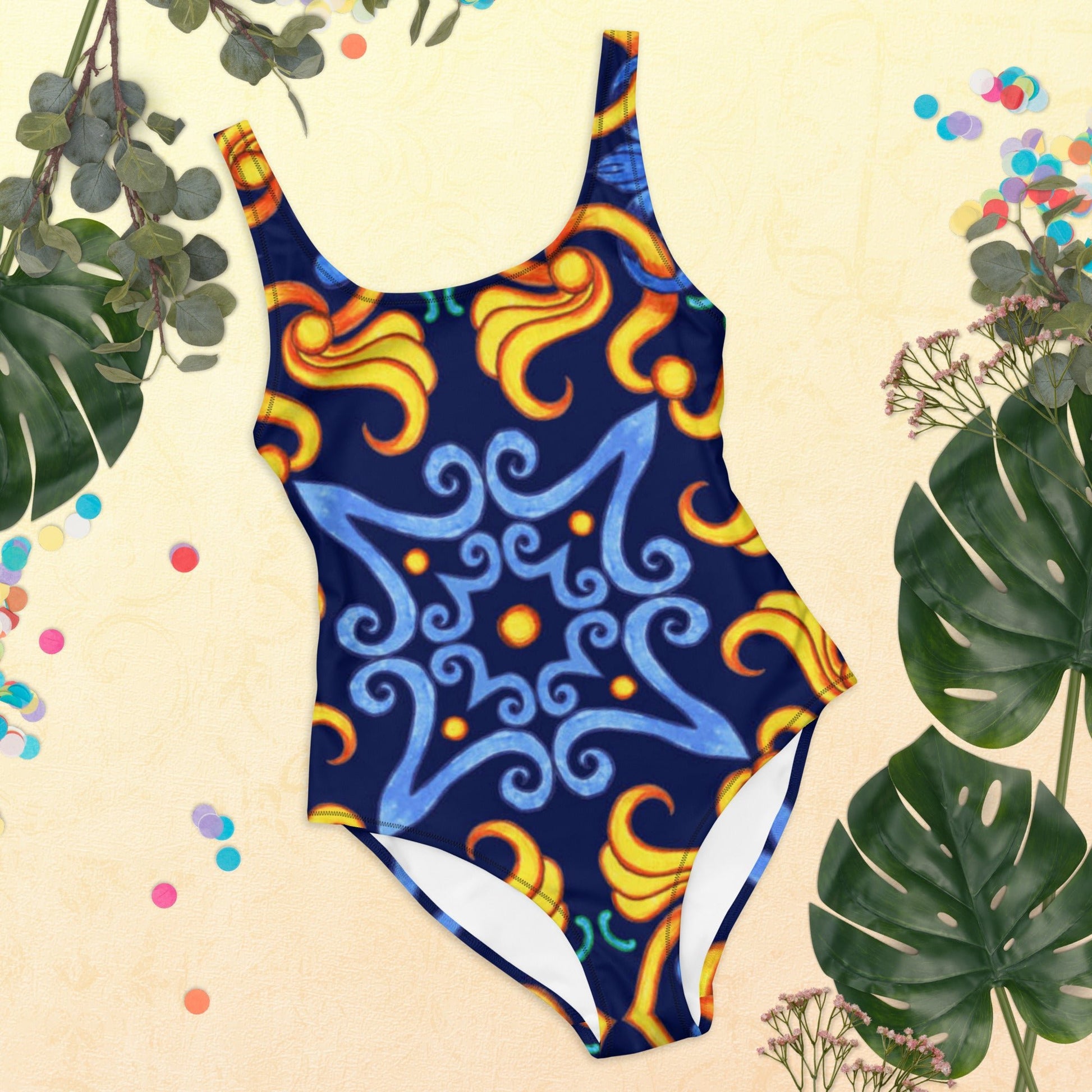 Women's One - Piece Swimsuit, Blue Yellow Swim Outfit, tankinis, Swimsuit, Beachwear, Bathing Suit - PratSN