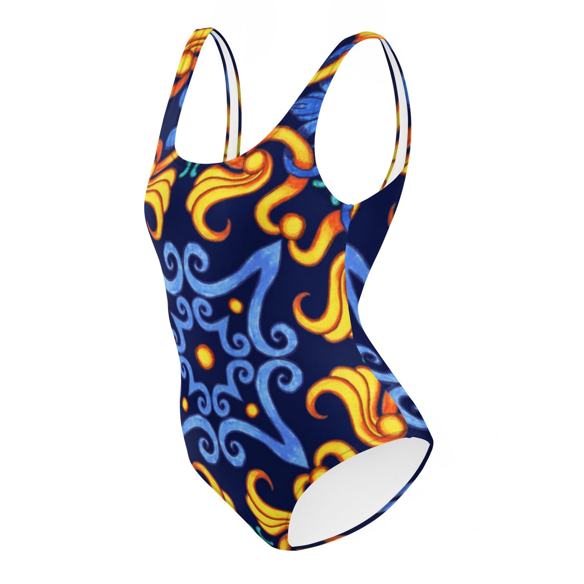 Women's One - Piece Swimsuit, Blue Yellow Swim Outfit, tankinis, Swimsuit, Beachwear, Bathing Suit - PratSN