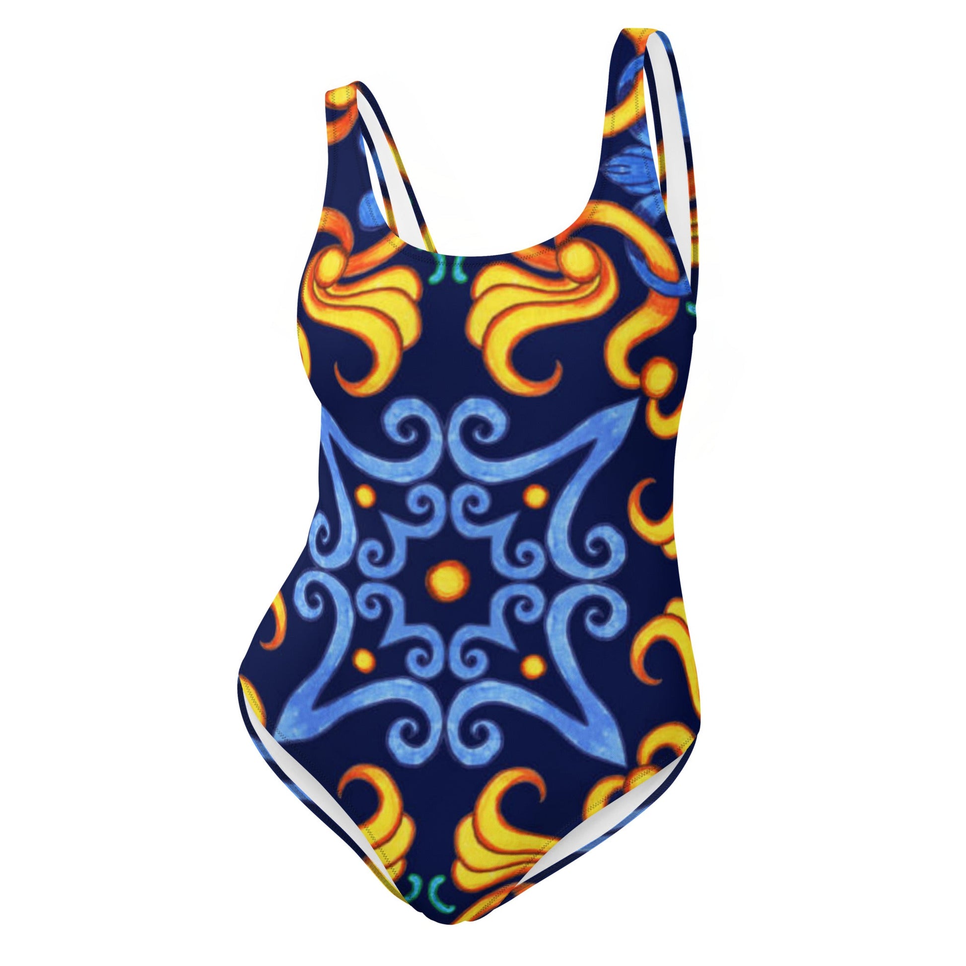 Women's One - Piece Swimsuit, Blue Yellow Swim Outfit, tankinis, Swimsuit, Beachwear, Bathing Suit - PratSN
