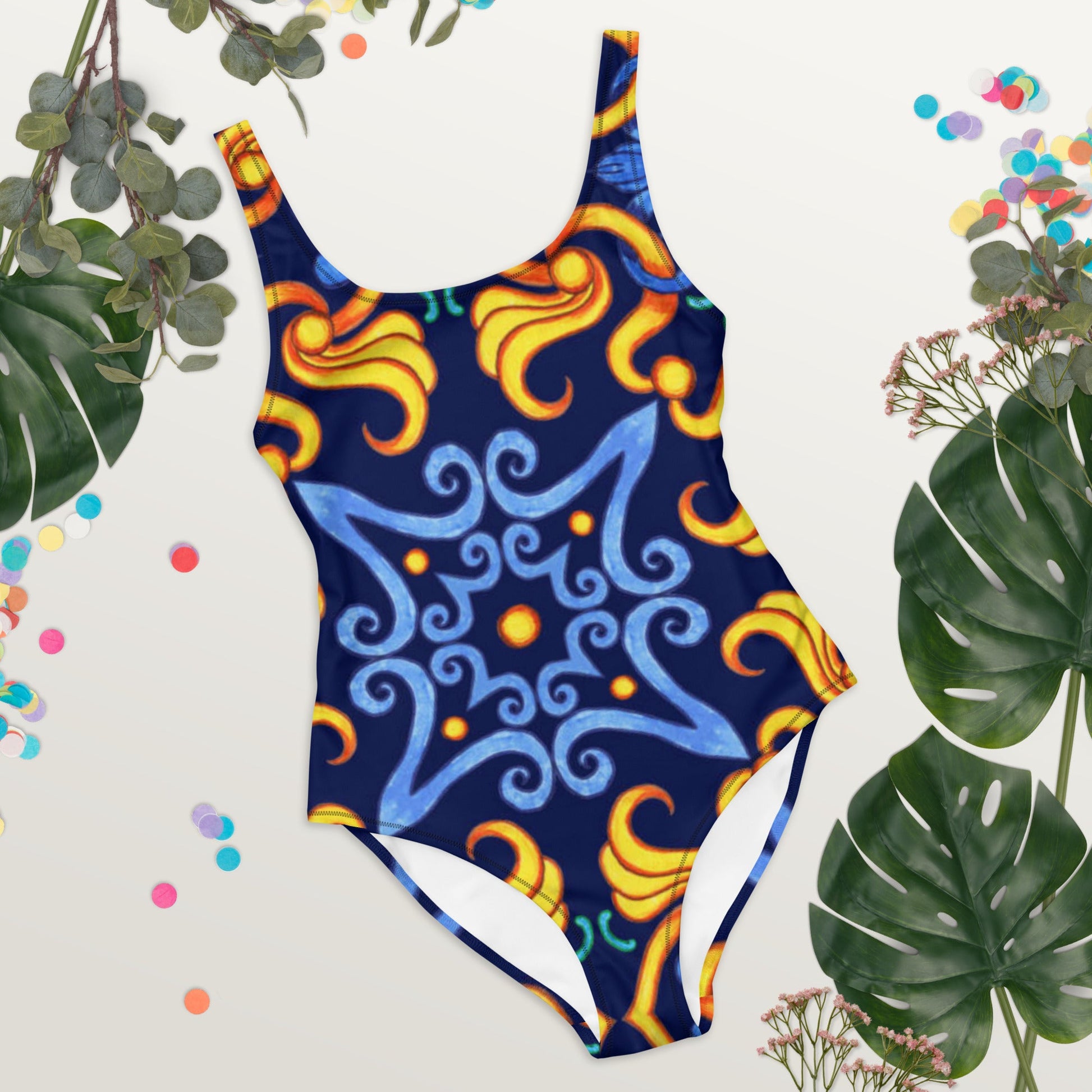 Women's One - Piece Swimsuit, Blue Yellow Swim Outfit, tankinis, Swimsuit, Beachwear, Bathing Suit - PratSN