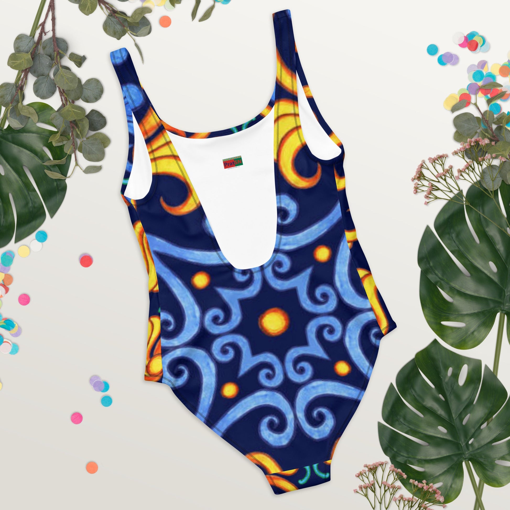 Women's One - Piece Swimsuit, Blue Yellow Swim Outfit, tankinis, Swimsuit, Beachwear, Bathing Suit - PratSN