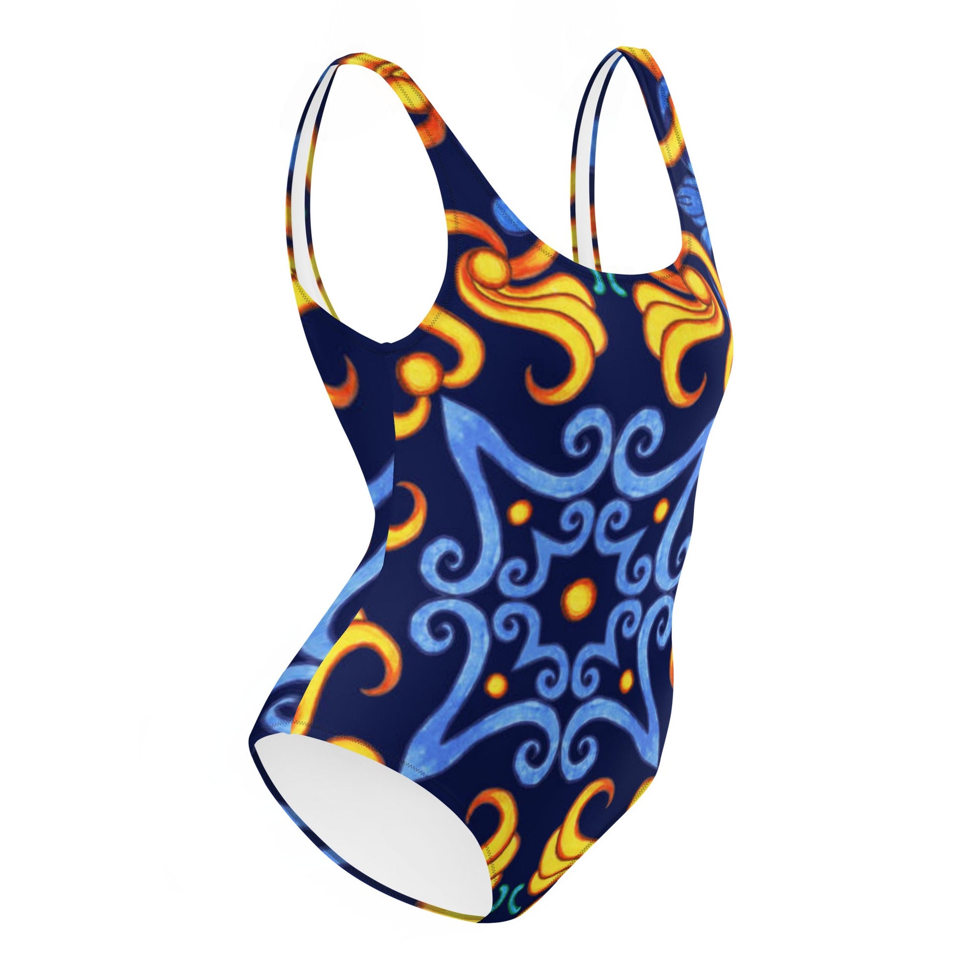 Women's One - Piece Swimsuit, Blue Yellow Swim Outfit, tankinis, Swimsuit, Beachwear, Bathing Suit - PratSN