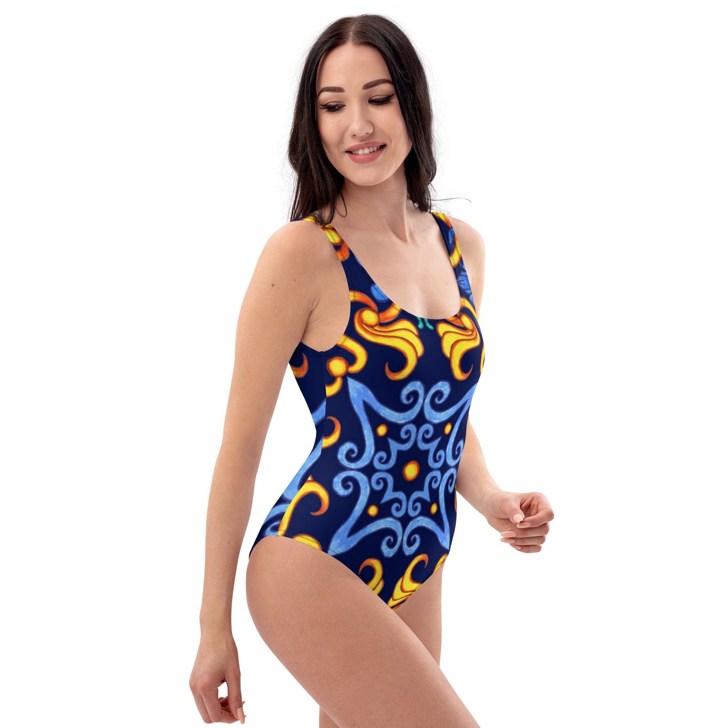 Women's One - Piece Swimsuit, Blue Yellow Swim Outfit, tankinis, Swimsuit, Beachwear, Bathing Suit - PratSN