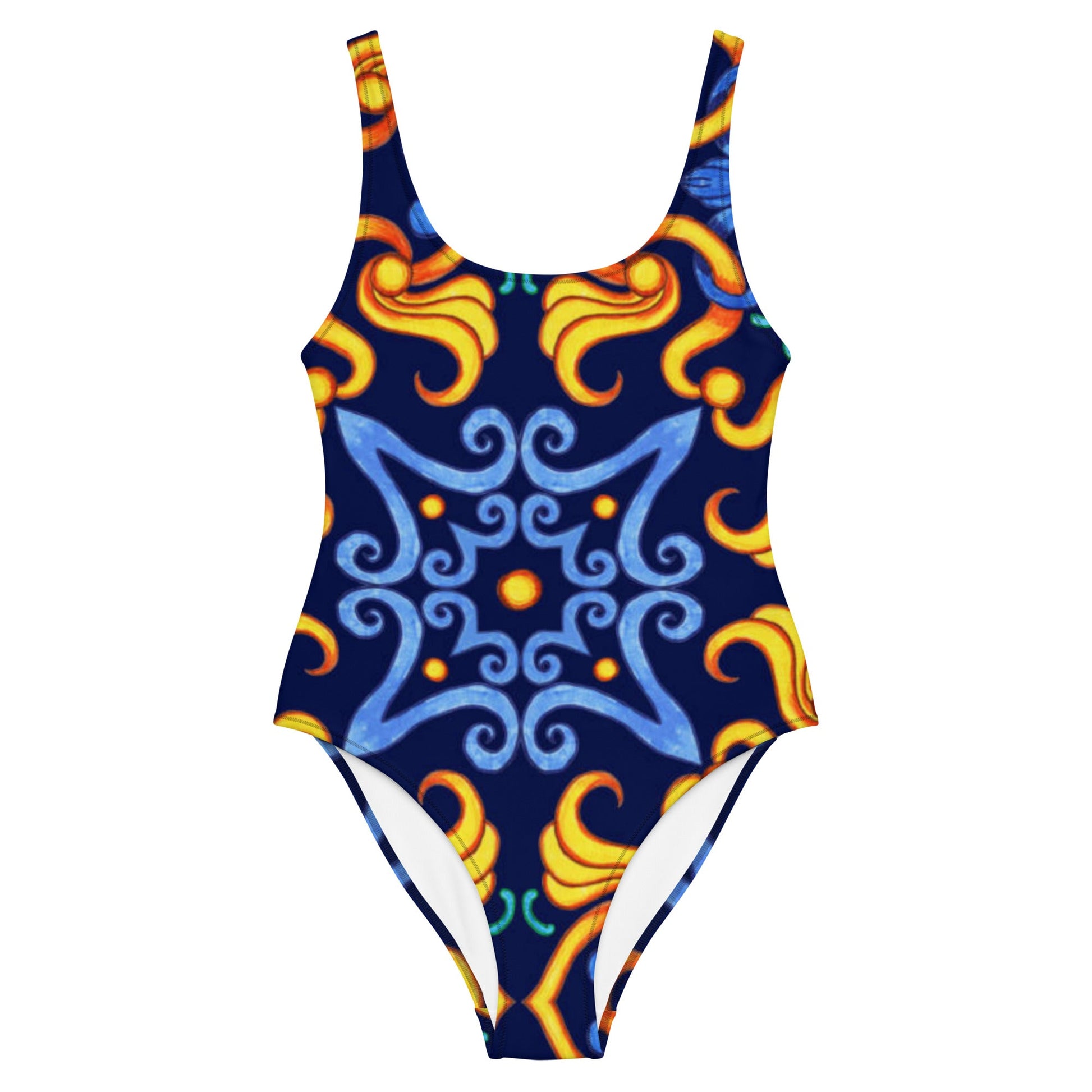 Women's One - Piece Swimsuit, Blue Yellow Swim Outfit, tankinis, Swimsuit, Beachwear, Bathing Suit - PratSN