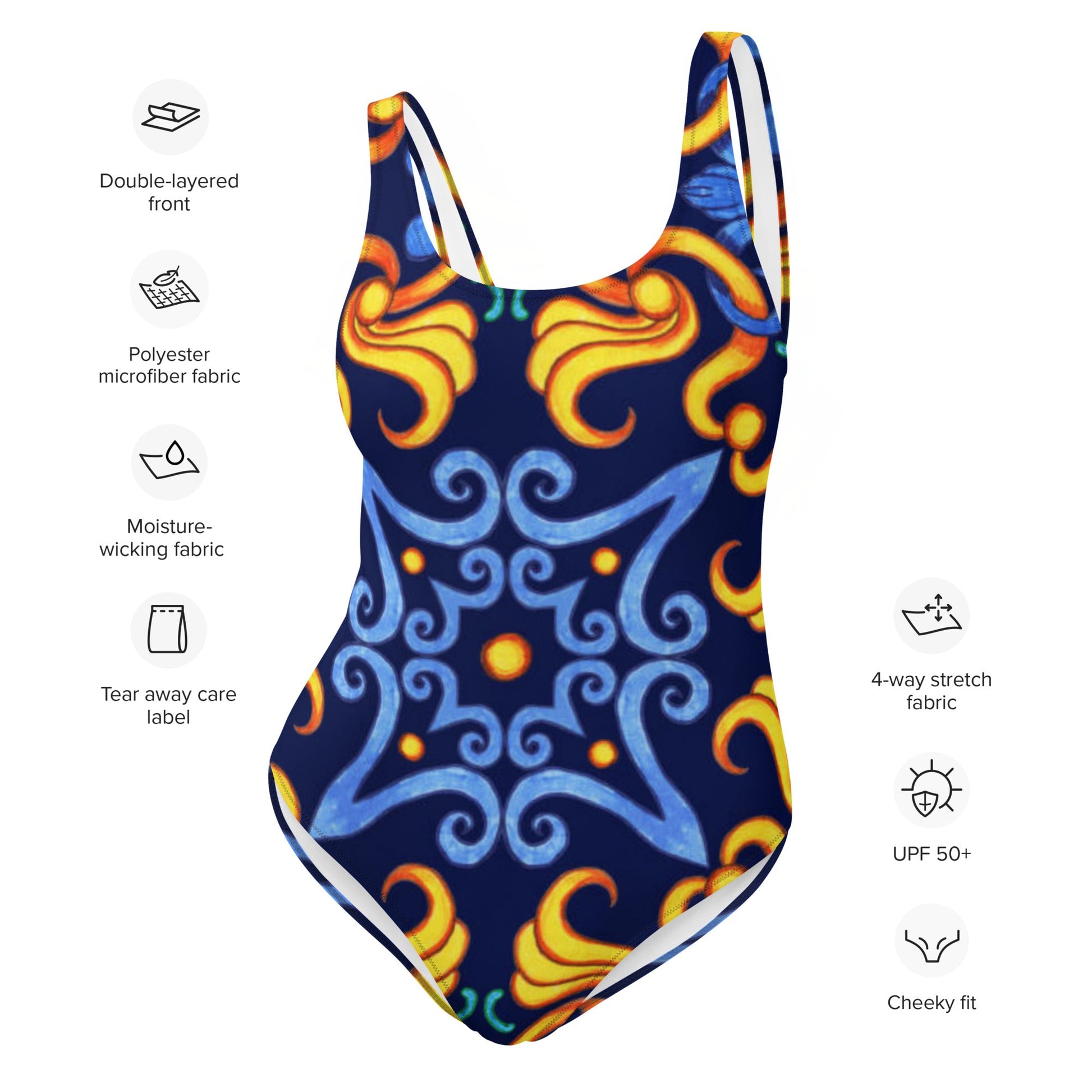Women's One - Piece Swimsuit, Blue Yellow Swim Outfit, tankinis, Swimsuit, Beachwear, Bathing Suit - PratSN