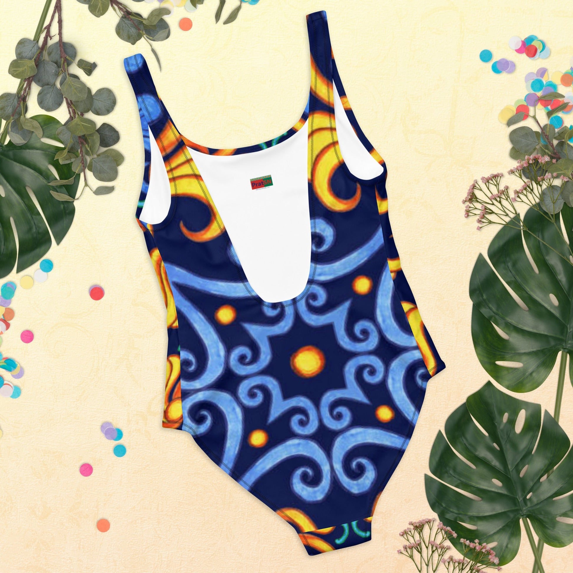 Women's One - Piece Swimsuit, Blue Yellow Swim Outfit, tankinis, Swimsuit, Beachwear, Bathing Suit - PratSN