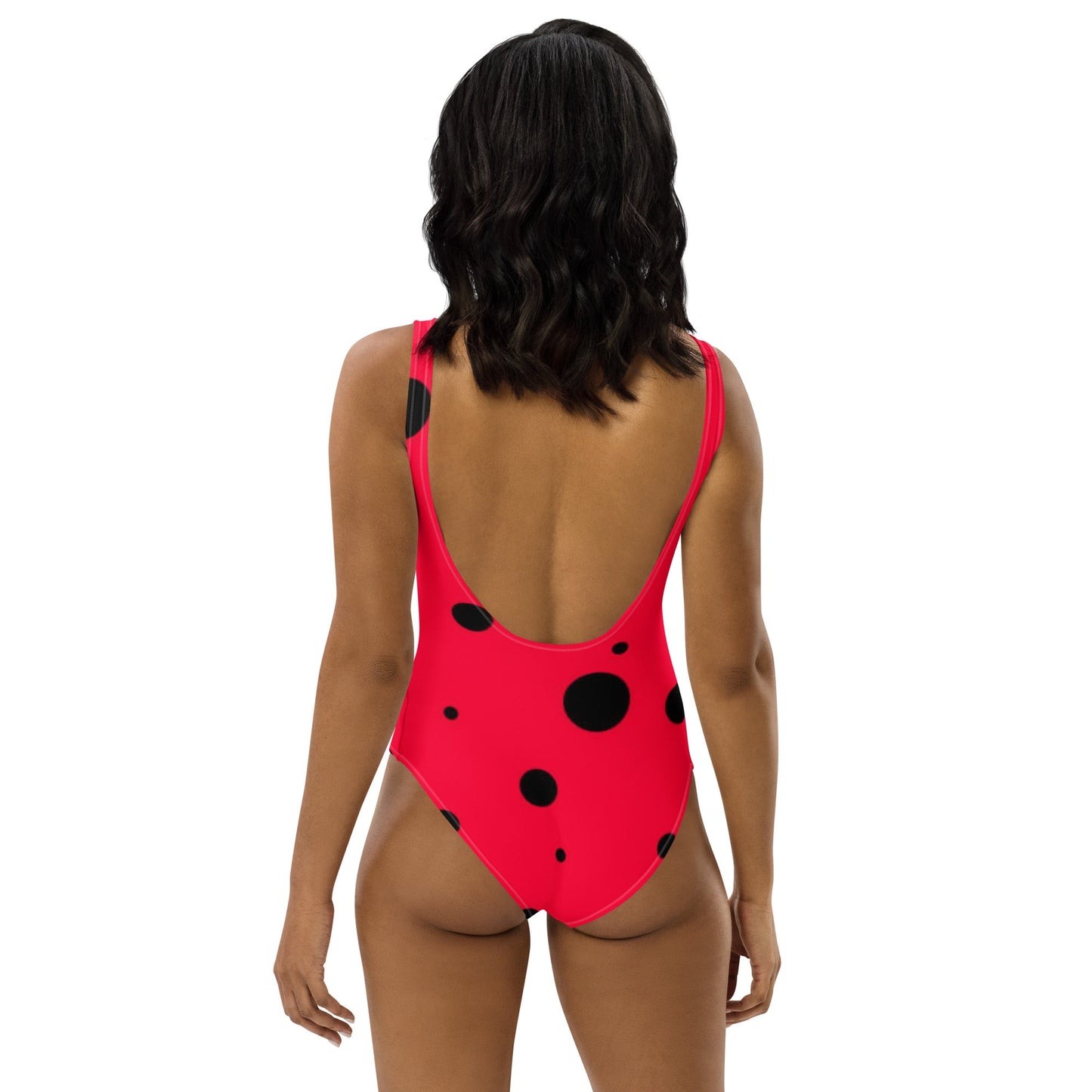 Women's One - Piece Swimsuit, Cherry Red Black Bathing Suit, vacation swimwear, holiday travel swimwear, mothers day gift - PratSN