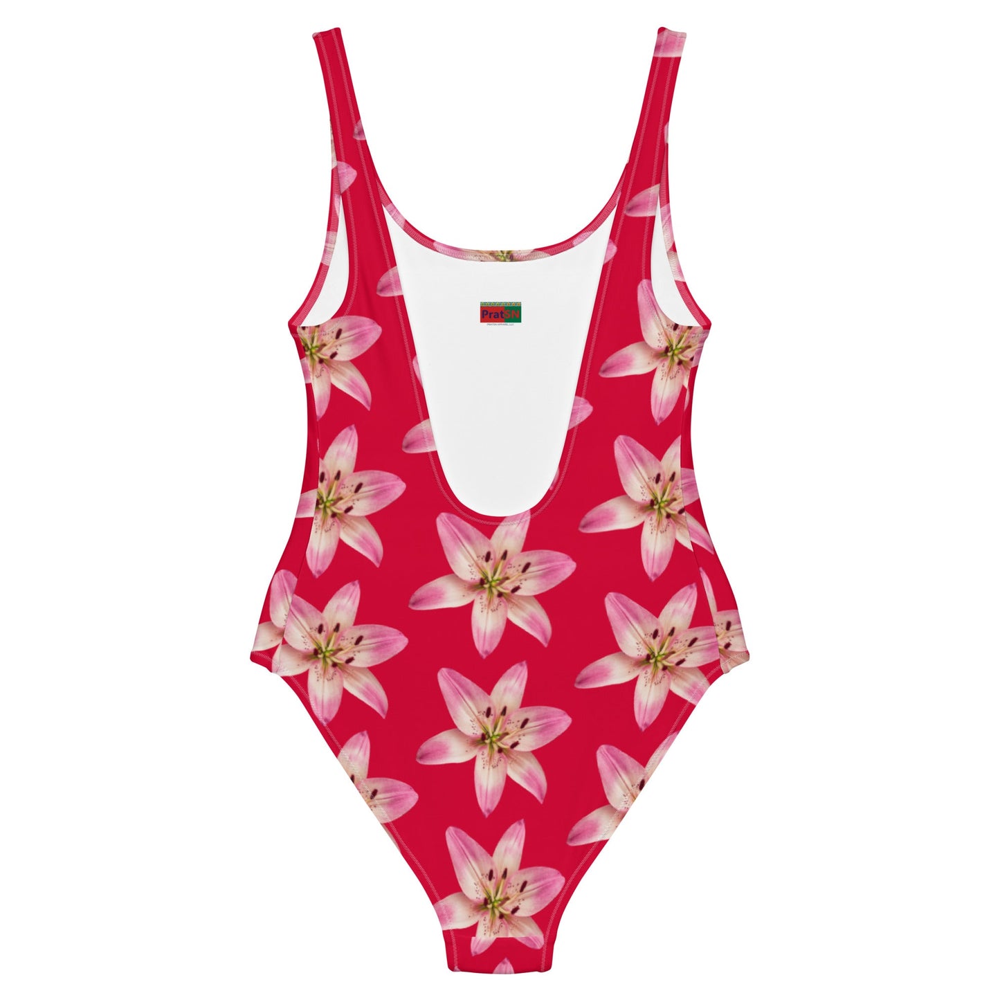 Women's One - Piece Swimsuit, Crimson Red Bathing suit, Pink Lily Swimsuit, swimwear, classic beach dress - PratSN