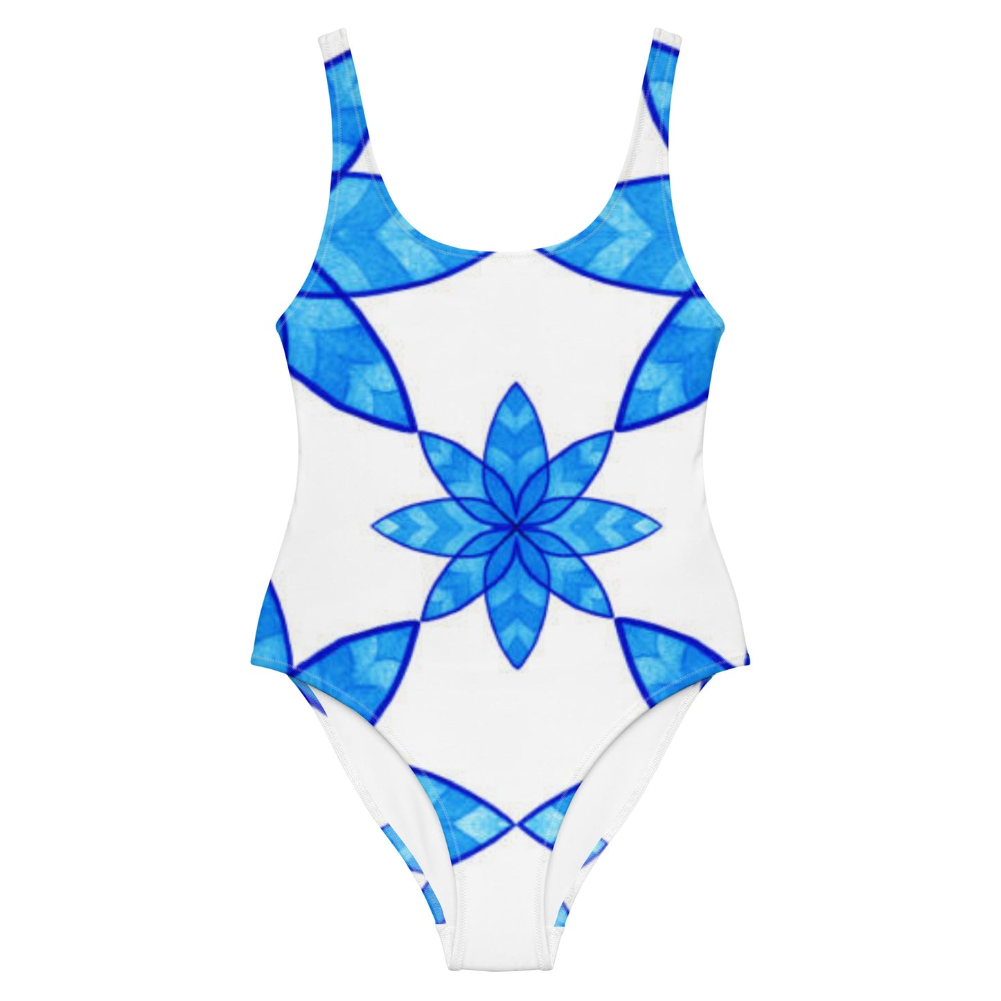 Women's One - Piece Swimsuit, Floral Blue and White Swimwear, bathing suits, Swimming Suits. - PratSN