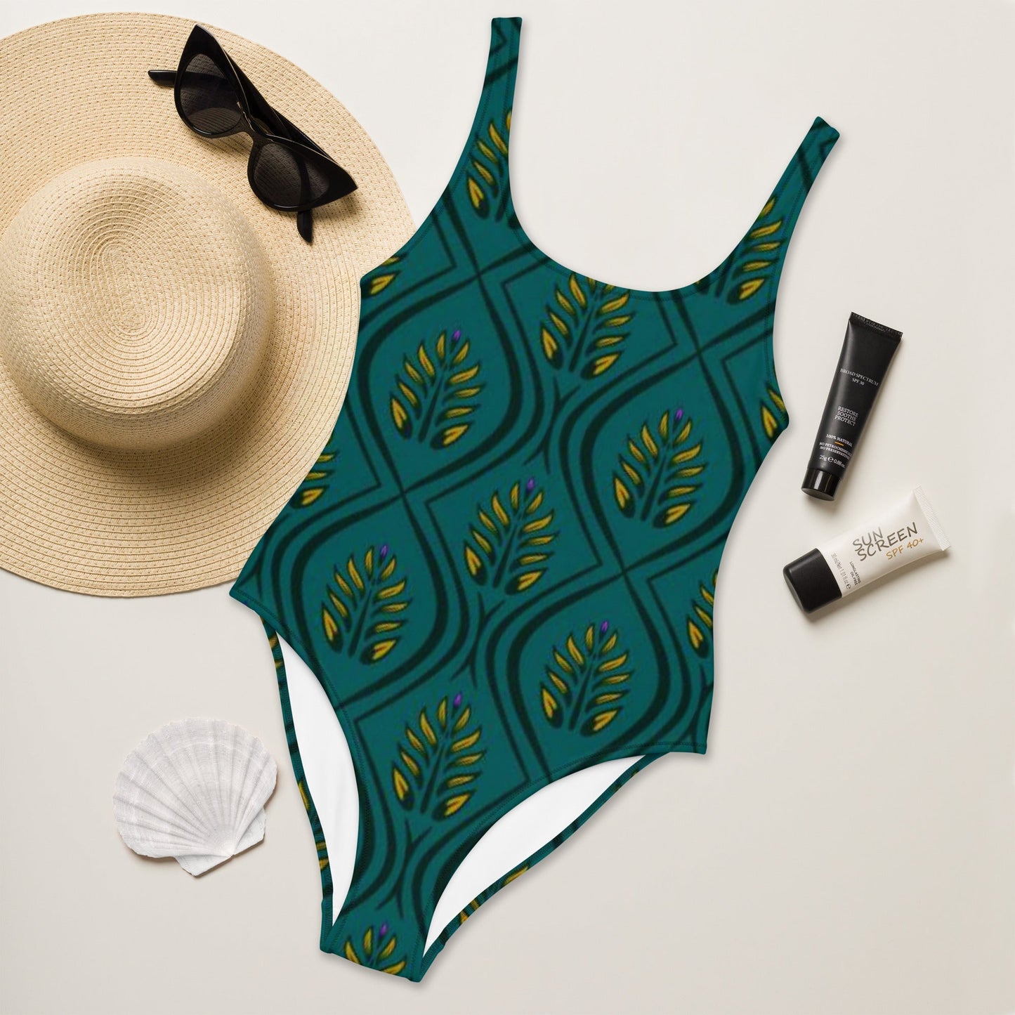 Women's One - Piece Swimsuit, Green swimsuit, vacation swimwear, holiday travel swimwear, mothers day gift - PratSN