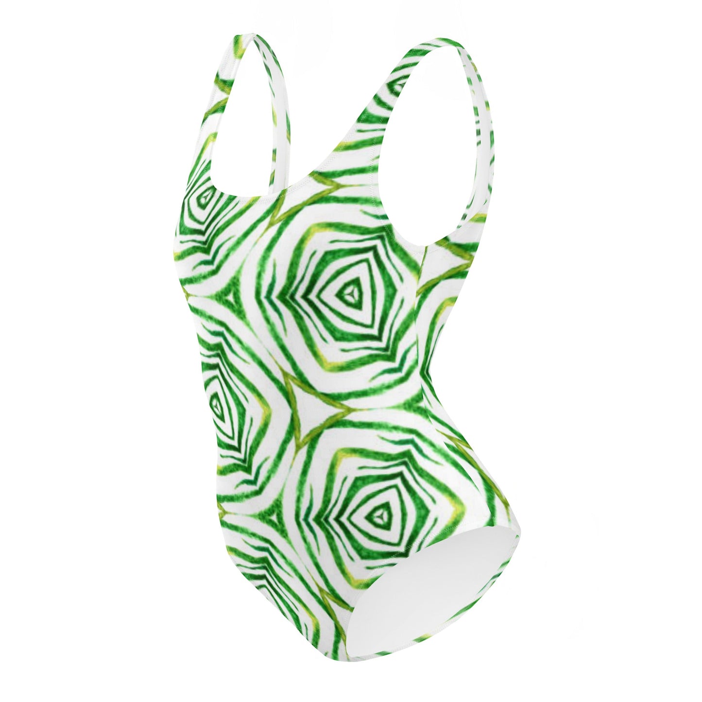 Women's One - Piece Swimsuit, Green White Bathing Suit, Bathing Suit, vacation swimwear, holiday travel swimwear, mothers day gift - PratSN