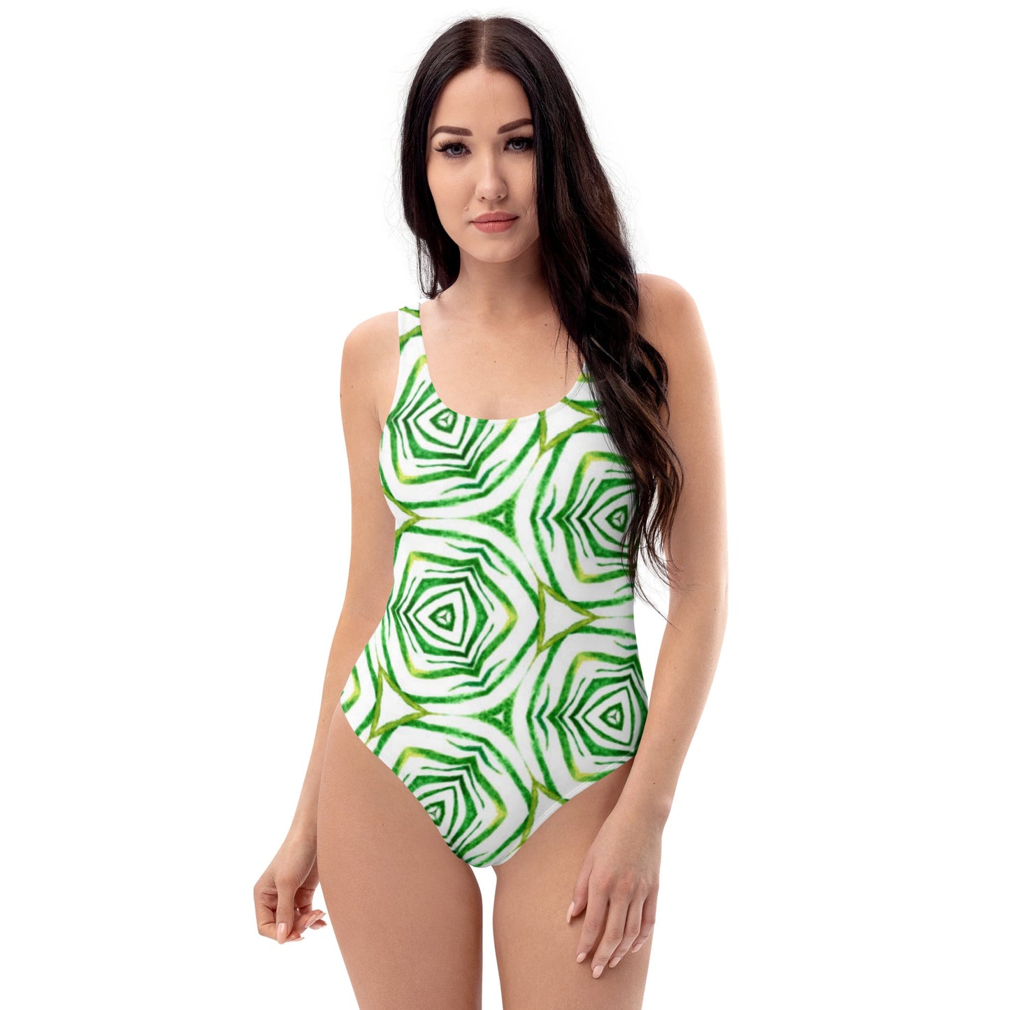 Women's One - Piece Swimsuit, Green White Bathing Suit, Bathing Suit, vacation swimwear, holiday travel swimwear, mothers day gift - PratSN