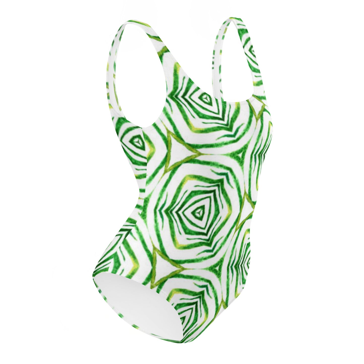 Women's One - Piece Swimsuit, Green White Bathing Suit, Bathing Suit, vacation swimwear, holiday travel swimwear, mothers day gift - PratSN