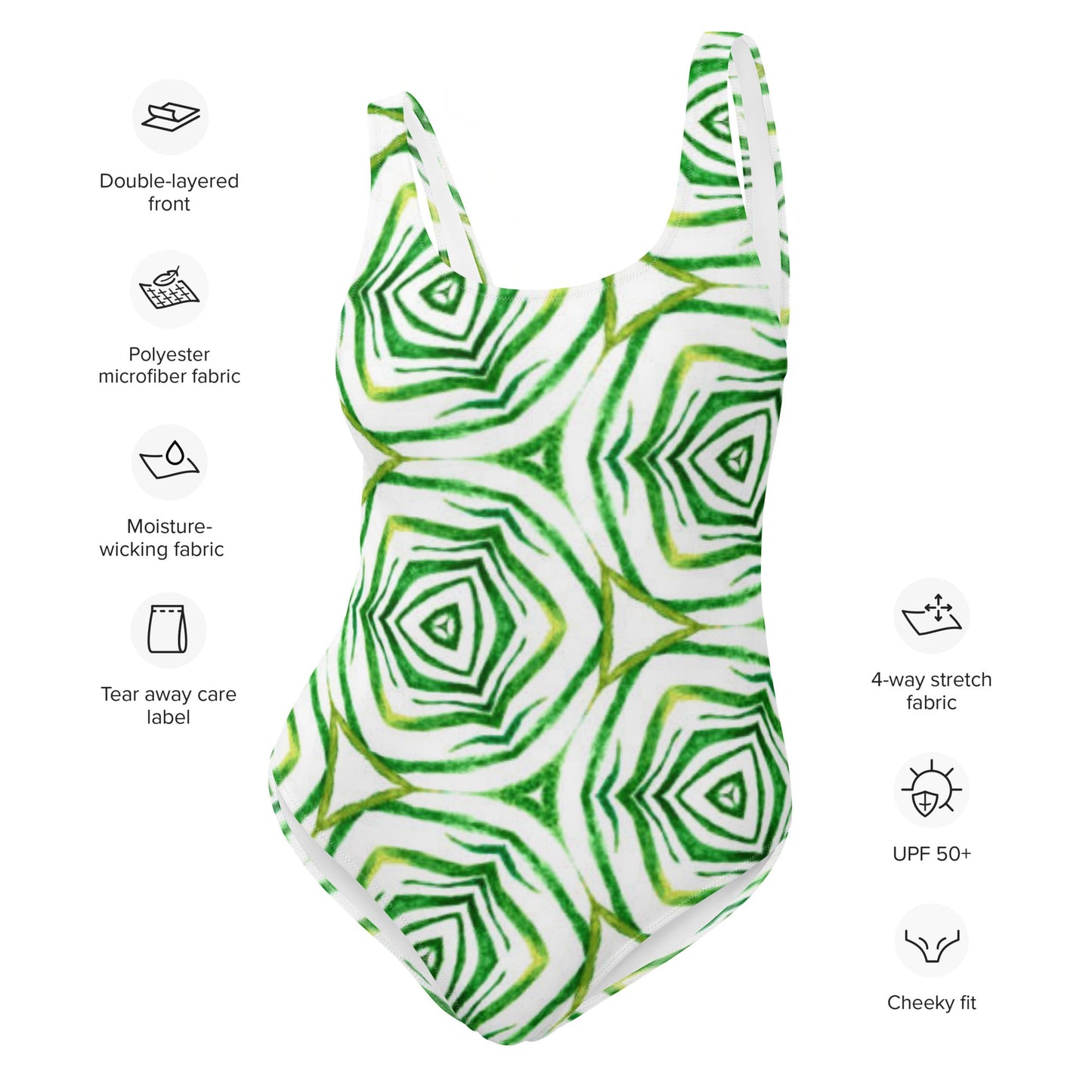 Women's One - Piece Swimsuit, Green White Bathing Suit, Bathing Suit, vacation swimwear, holiday travel swimwear, mothers day gift - PratSN