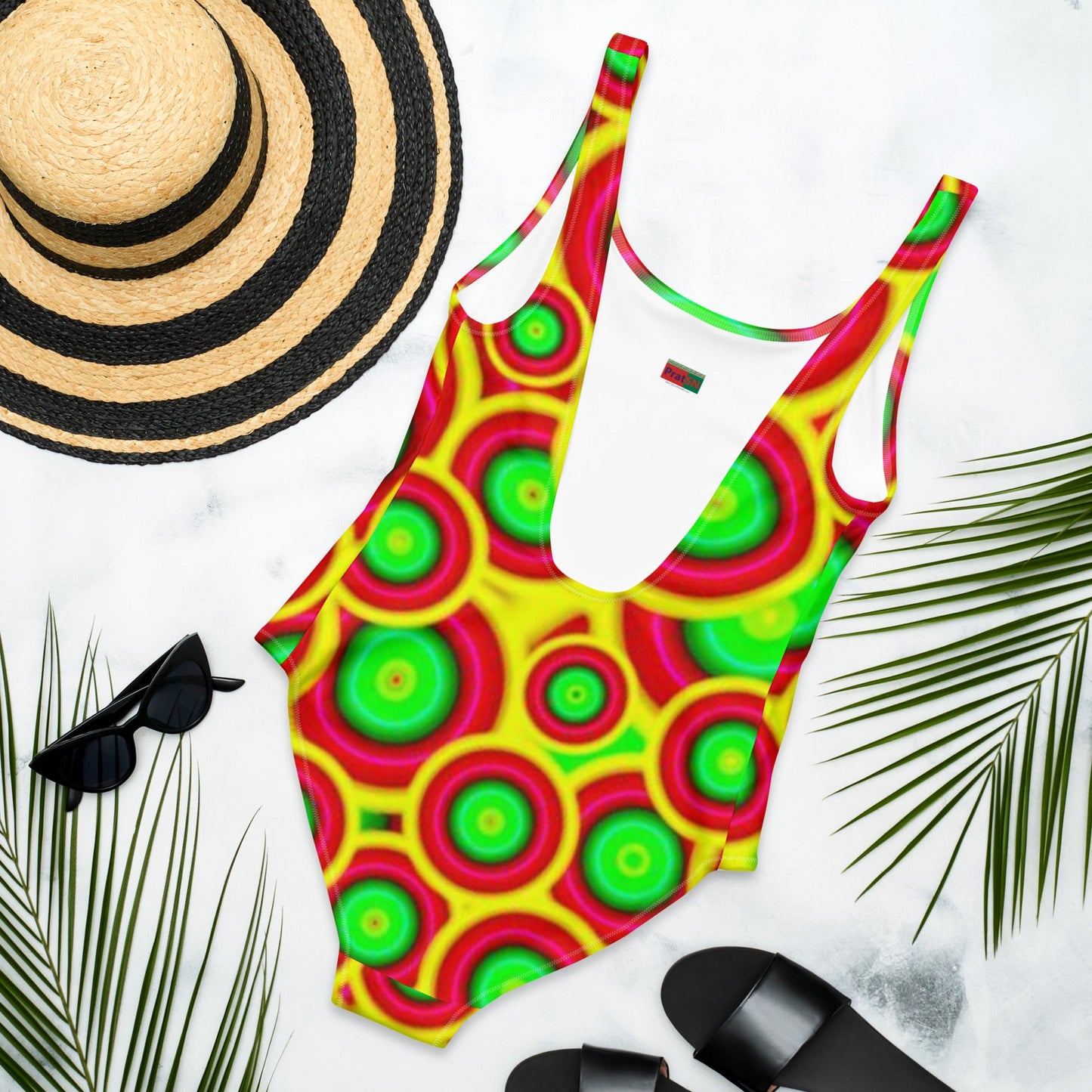 Women's One - Piece Swimsuit Green Yellow Red Swimwear, Swimwear, classic beach dress, beautiful outfit, Beach dress for summer and spring - PratSN