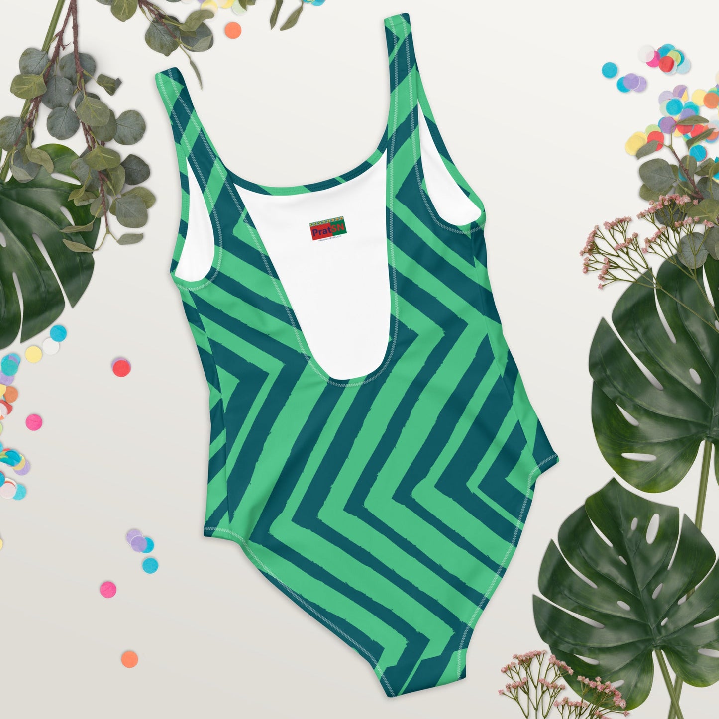 Women's One - Piece Swimsuit, Green zingzags Swimwear, Bathing Suit - PratSN