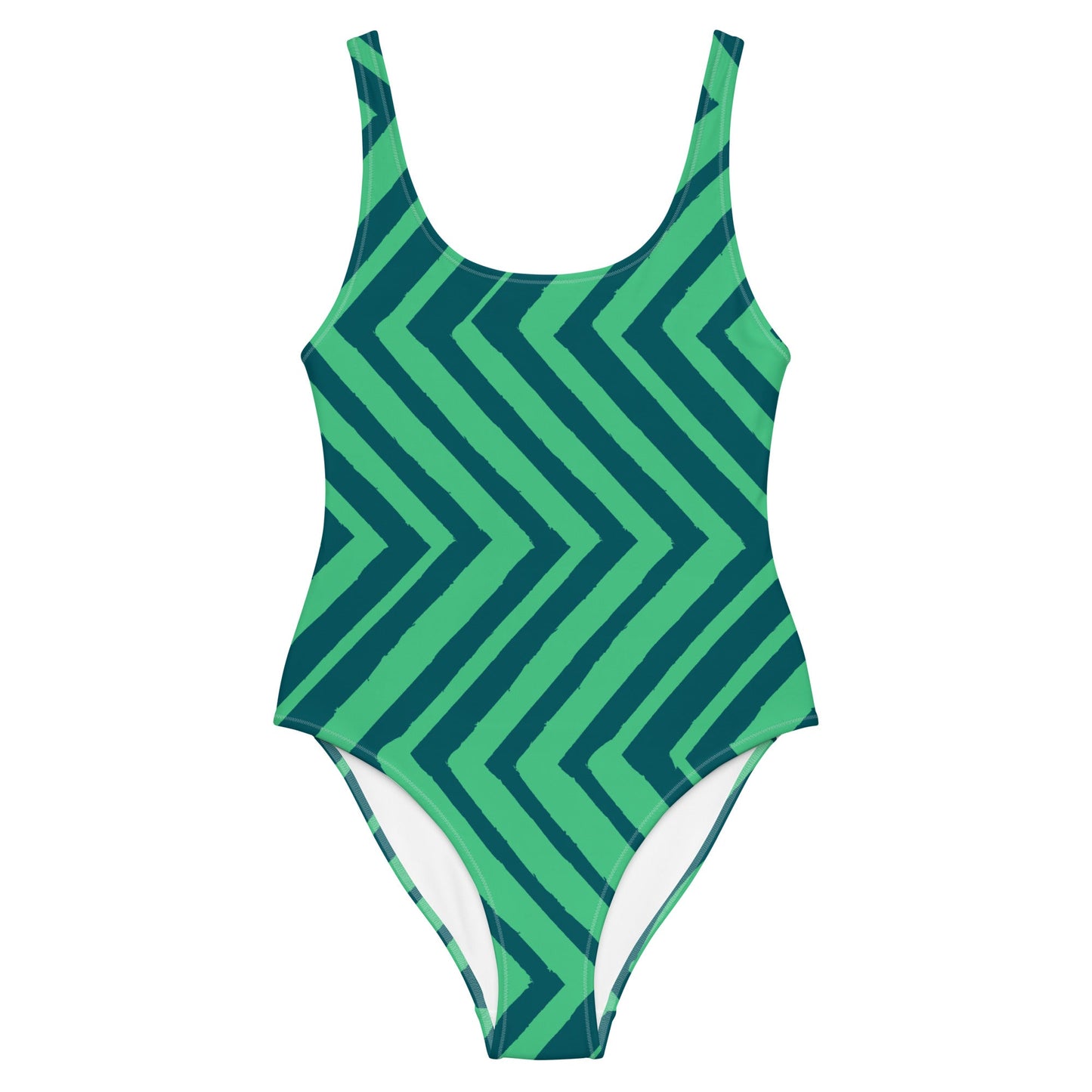 Women's One - Piece Swimsuit, Green zingzags Swimwear, Bathing Suit - PratSN