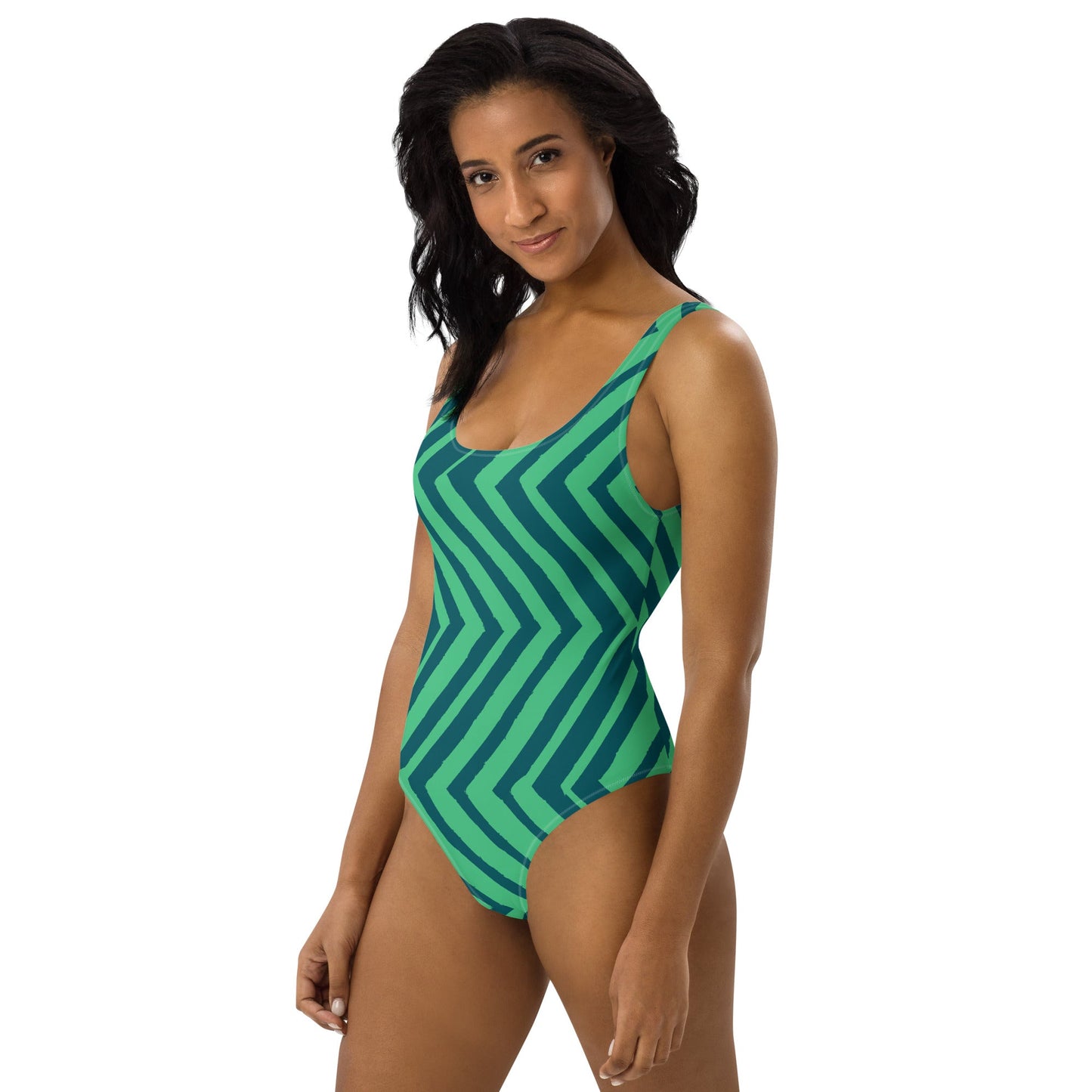 Women's One - Piece Swimsuit, Green zingzags Swimwear, Bathing Suit - PratSN