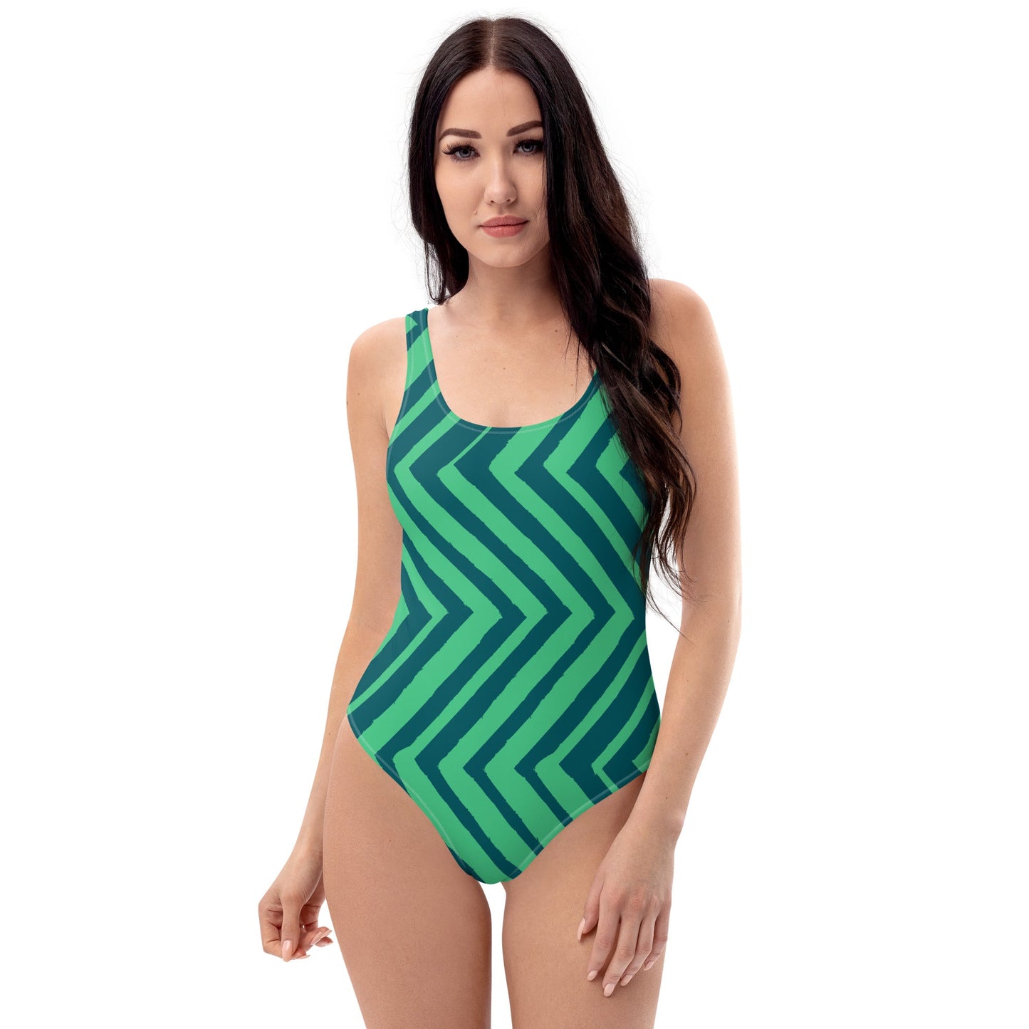 Women's One - Piece Swimsuit, Green zingzags Swimwear, Bathing Suit - PratSN
