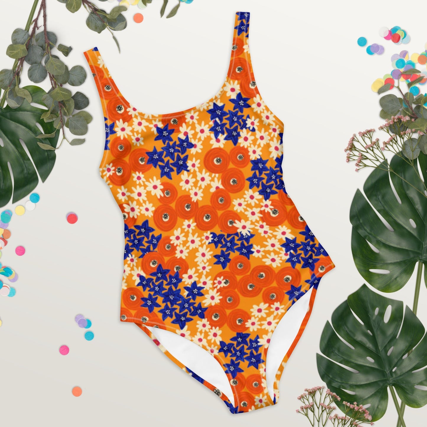 Women's One - Piece Swimsuit, Hawaiian Pattern Swimwear, Floral Outfit, Swimsuit, Beachwear, Bathing Suit - PratSN