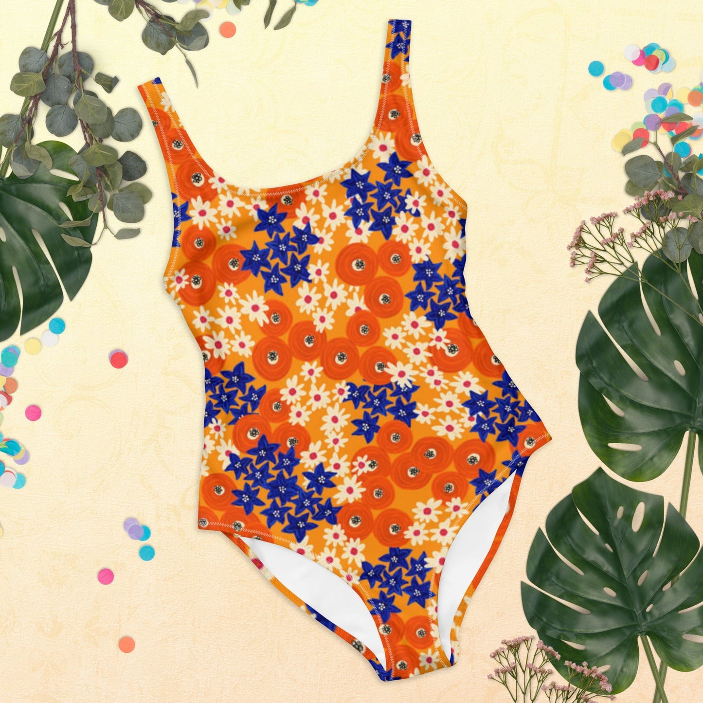 Women's One - Piece Swimsuit, Hawaiian Pattern Swimwear, Floral Outfit, Swimsuit, Beachwear, Bathing Suit - PratSN