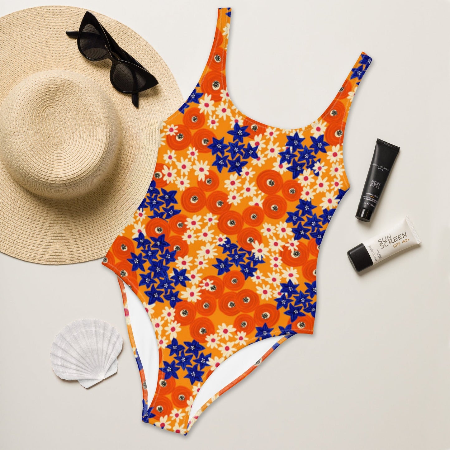 Women's One - Piece Swimsuit, Hawaiian Pattern Swimwear, Floral Outfit, Swimsuit, Beachwear, Bathing Suit - PratSN