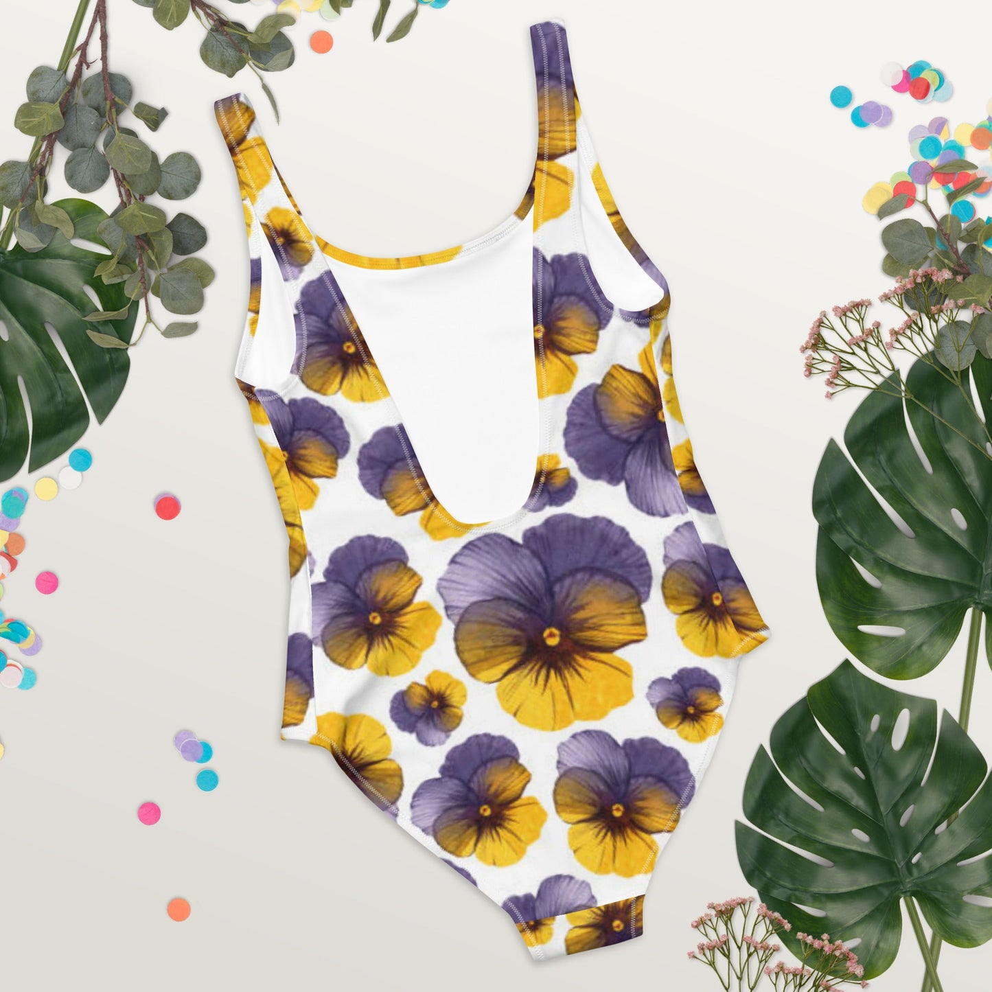 Women's One - Piece Swimsuit, Hawaiian Pattern Swimwear, Floral Whit Purple tankinis, Swimsuit, Beachwear, Bathing Suit - PratSN