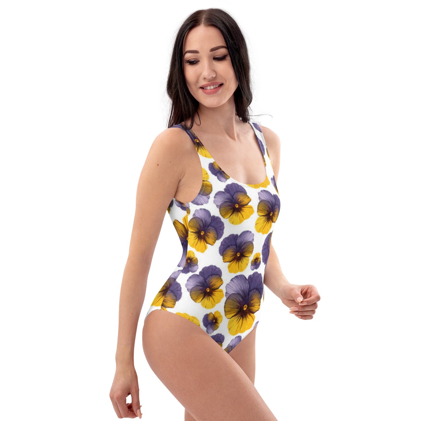 Women's One - Piece Swimsuit, Hawaiian Pattern Swimwear, Floral Whit Purple tankinis, Swimsuit, Beachwear, Bathing Suit - PratSN
