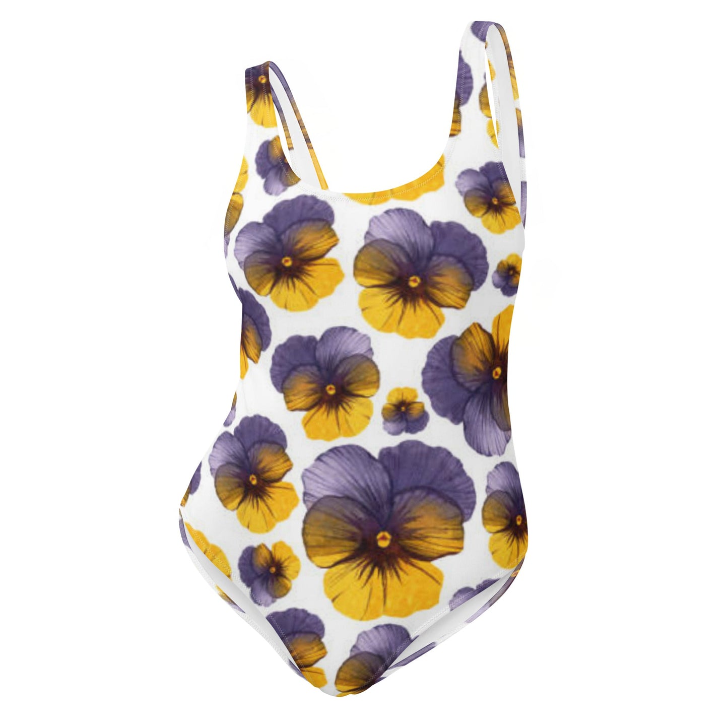 Women's One - Piece Swimsuit, Hawaiian Pattern Swimwear, Floral Whit Purple tankinis, Swimsuit, Beachwear, Bathing Suit - PratSN