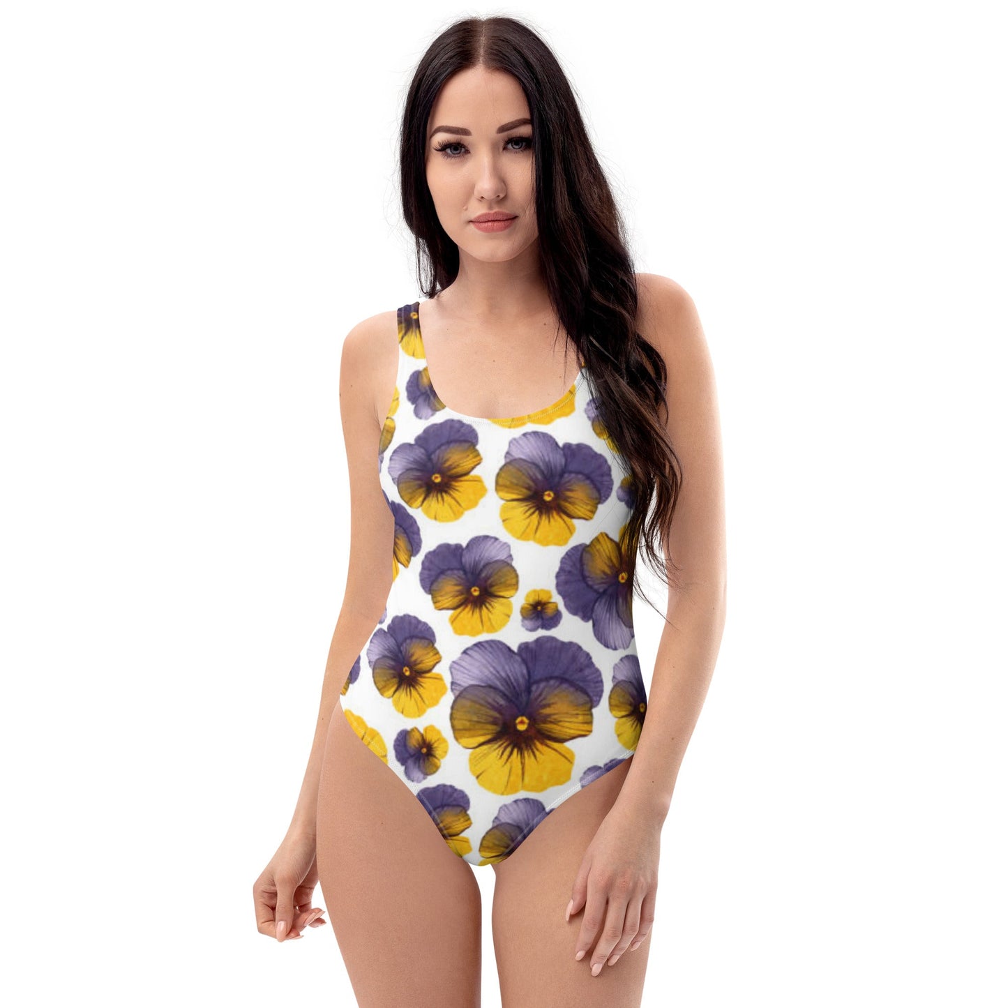 Women's One - Piece Swimsuit, Hawaiian Pattern Swimwear, Floral Whit Purple tankinis, Swimsuit, Beachwear, Bathing Suit - PratSN