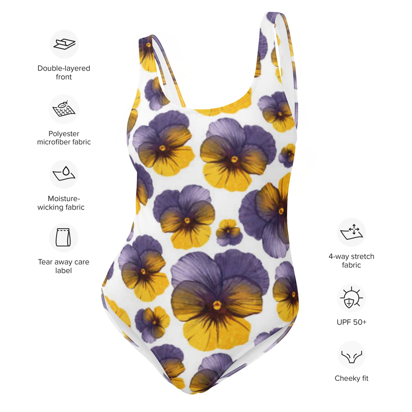 Women's One - Piece Swimsuit, Hawaiian Pattern Swimwear, Floral Whit Purple tankinis, Swimsuit, Beachwear, Bathing Suit - PratSN