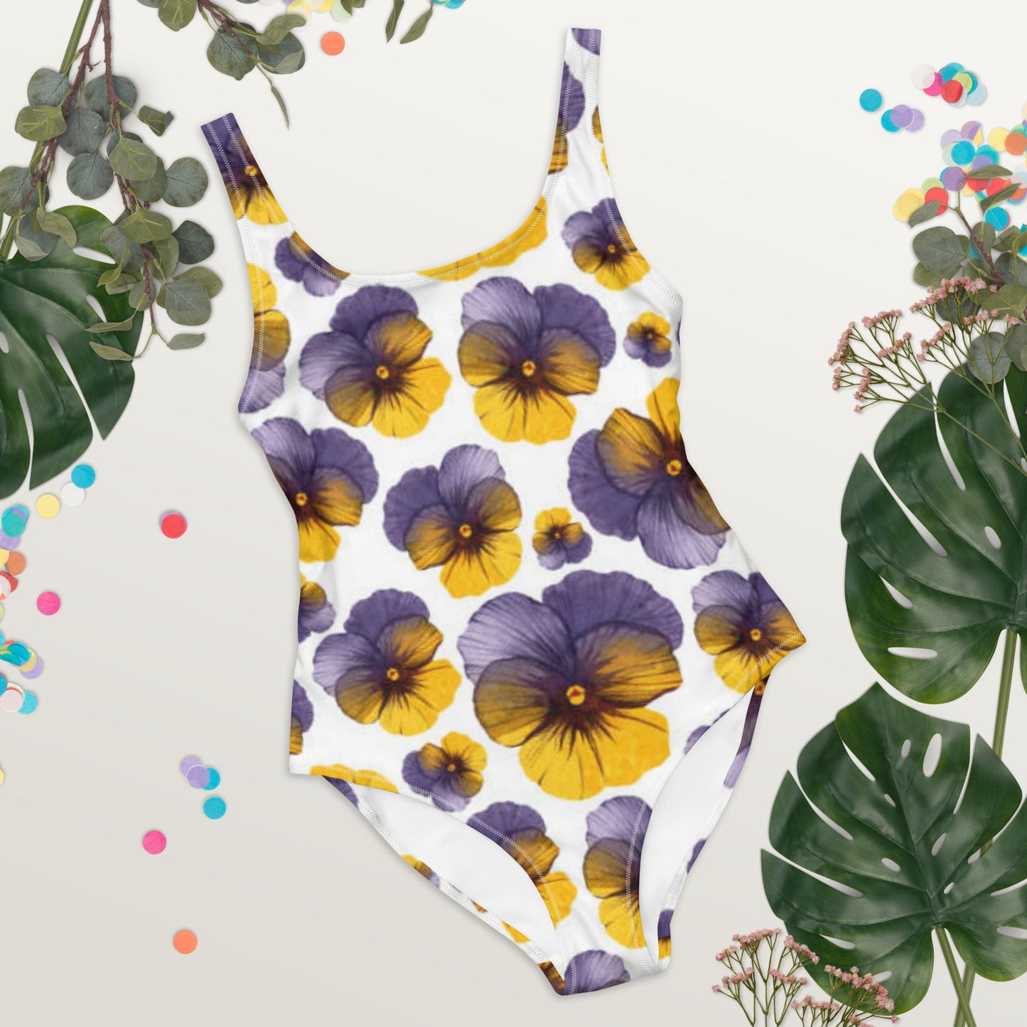 Women's One - Piece Swimsuit, Hawaiian Pattern Swimwear, Floral Whit Purple tankinis, Swimsuit, Beachwear, Bathing Suit - PratSN