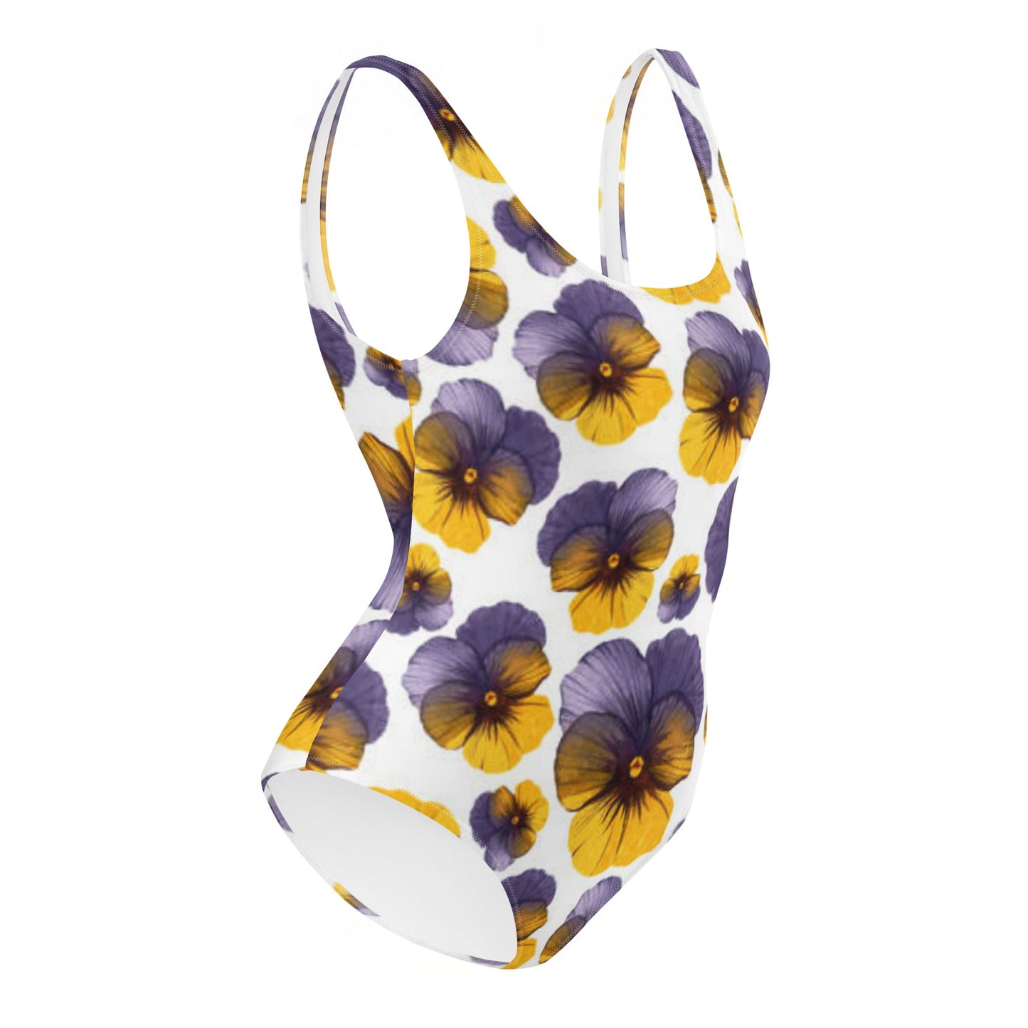 Women's One - Piece Swimsuit, Hawaiian Pattern Swimwear, Floral Whit Purple tankinis, Swimsuit, Beachwear, Bathing Suit - PratSN