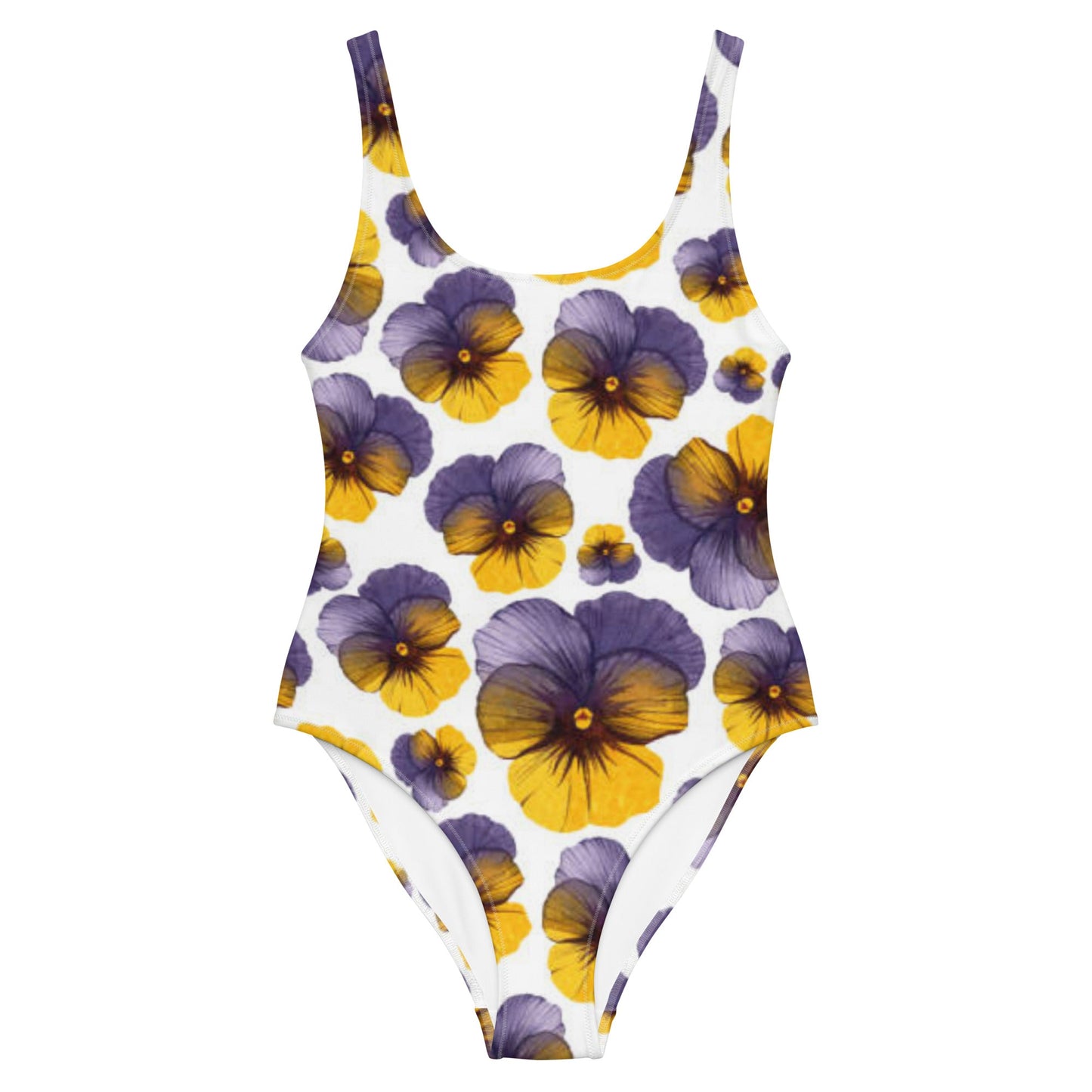 Women's One - Piece Swimsuit, Hawaiian Pattern Swimwear, Floral Whit Purple tankinis, Swimsuit, Beachwear, Bathing Suit - PratSN