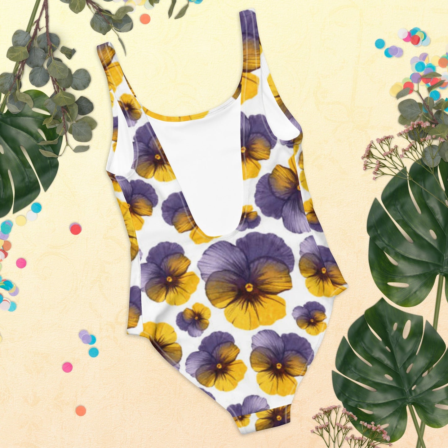 Women's One - Piece Swimsuit, Hawaiian Pattern Swimwear, Floral Whit Purple tankinis, Swimsuit, Beachwear, Bathing Suit - PratSN