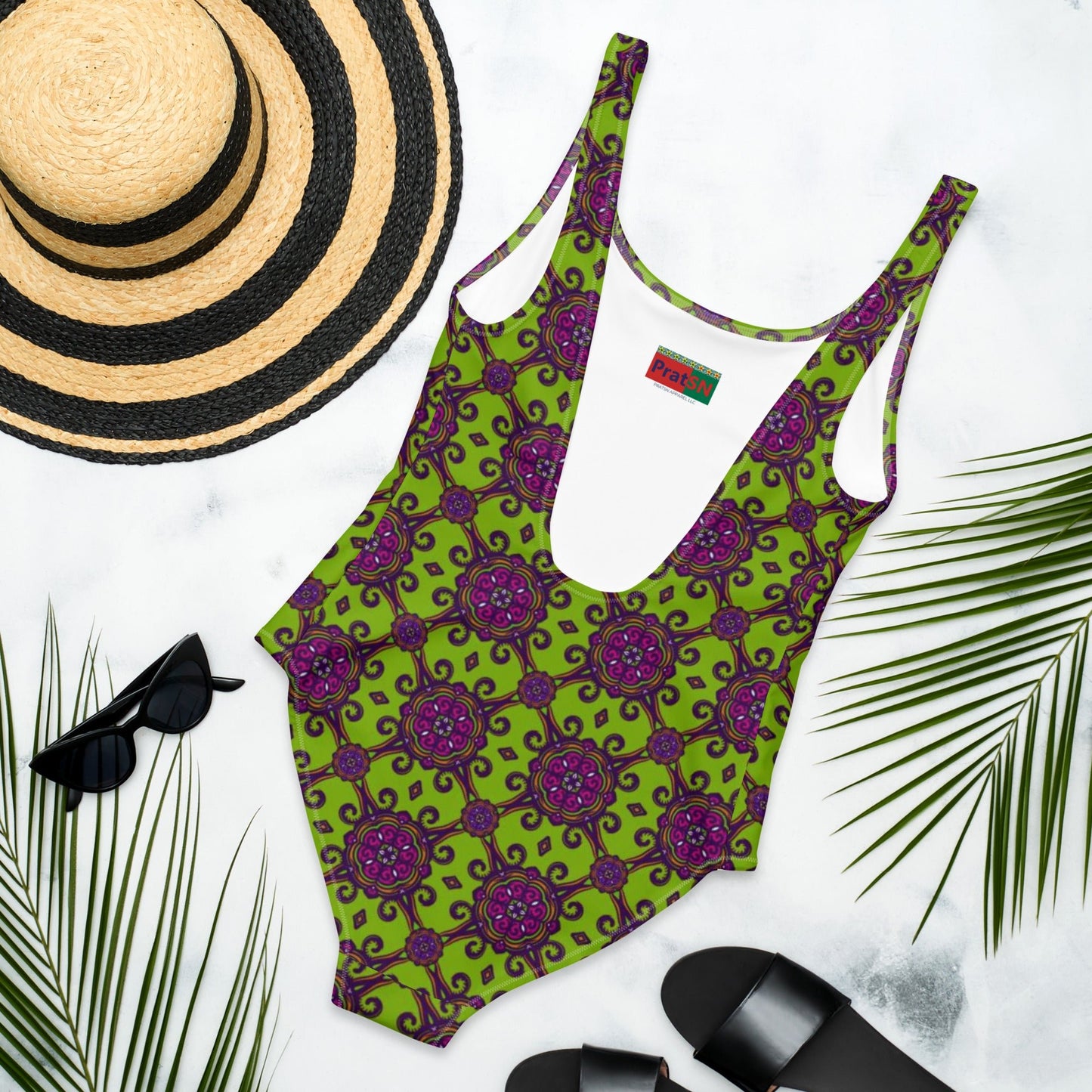 Women's One - Piece Swimsuit, Lime Green and Purple swimsuit, vacation swimwear, holiday travel swimwear, mothers day gift - PratSN