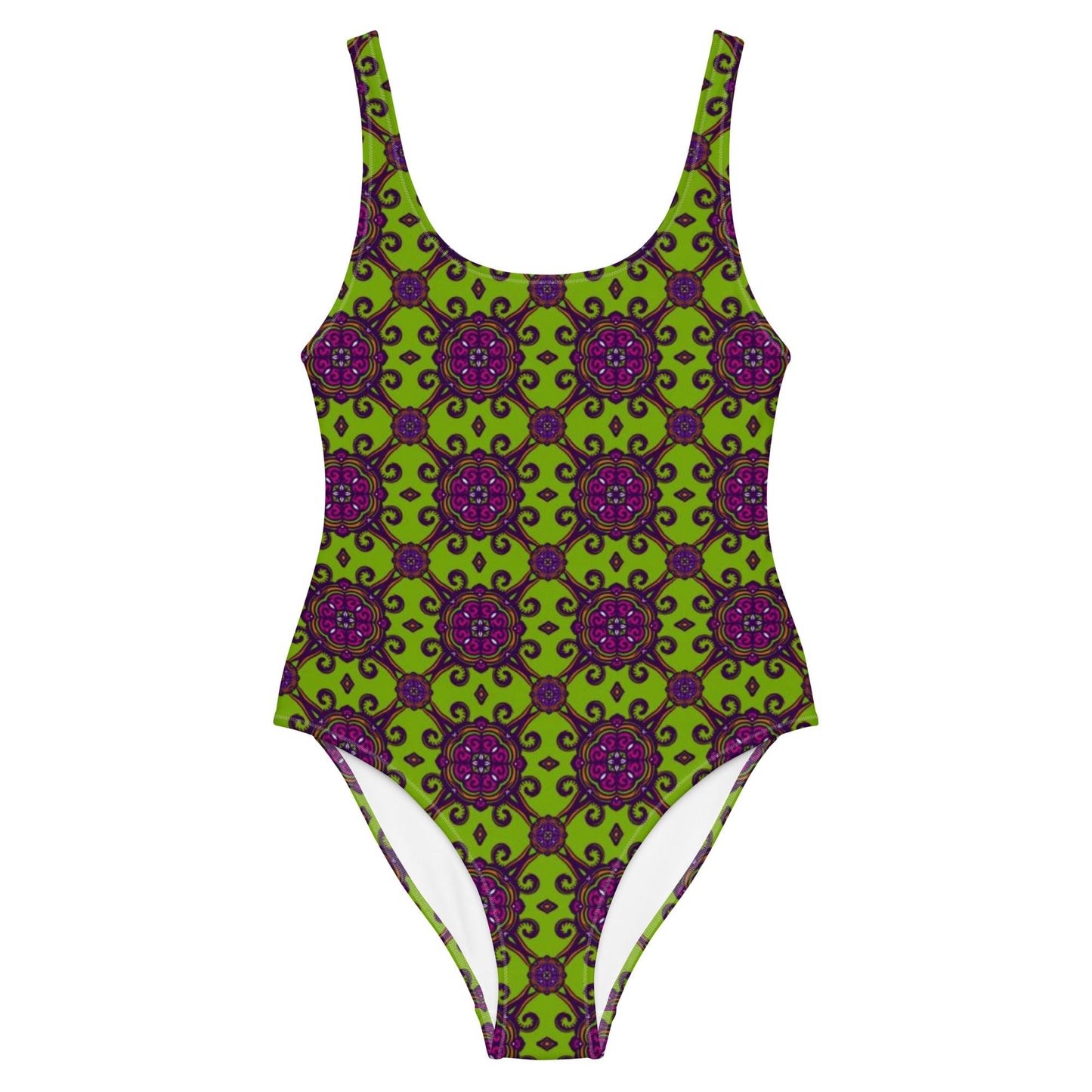 Women's One - Piece Swimsuit, Lime Green and Purple swimsuit, vacation swimwear, holiday travel swimwear, mothers day gift - PratSN