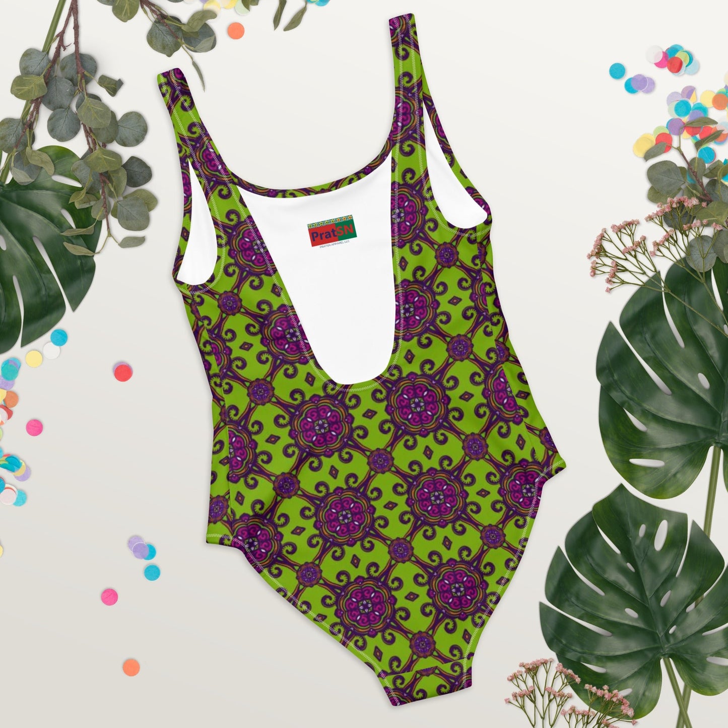 Women's One - Piece Swimsuit, Lime Green and Purple swimsuit, vacation swimwear, holiday travel swimwear, mothers day gift - PratSN