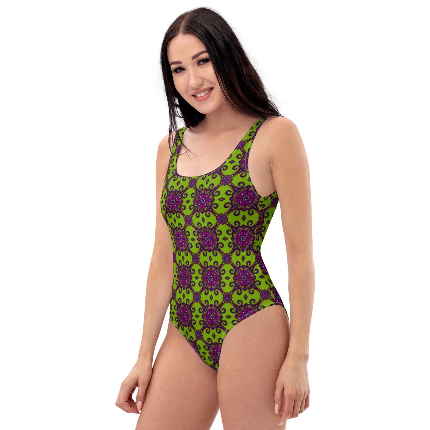 Women's One - Piece Swimsuit, Lime Green and Purple swimsuit, vacation swimwear, holiday travel swimwear, mothers day gift - PratSN