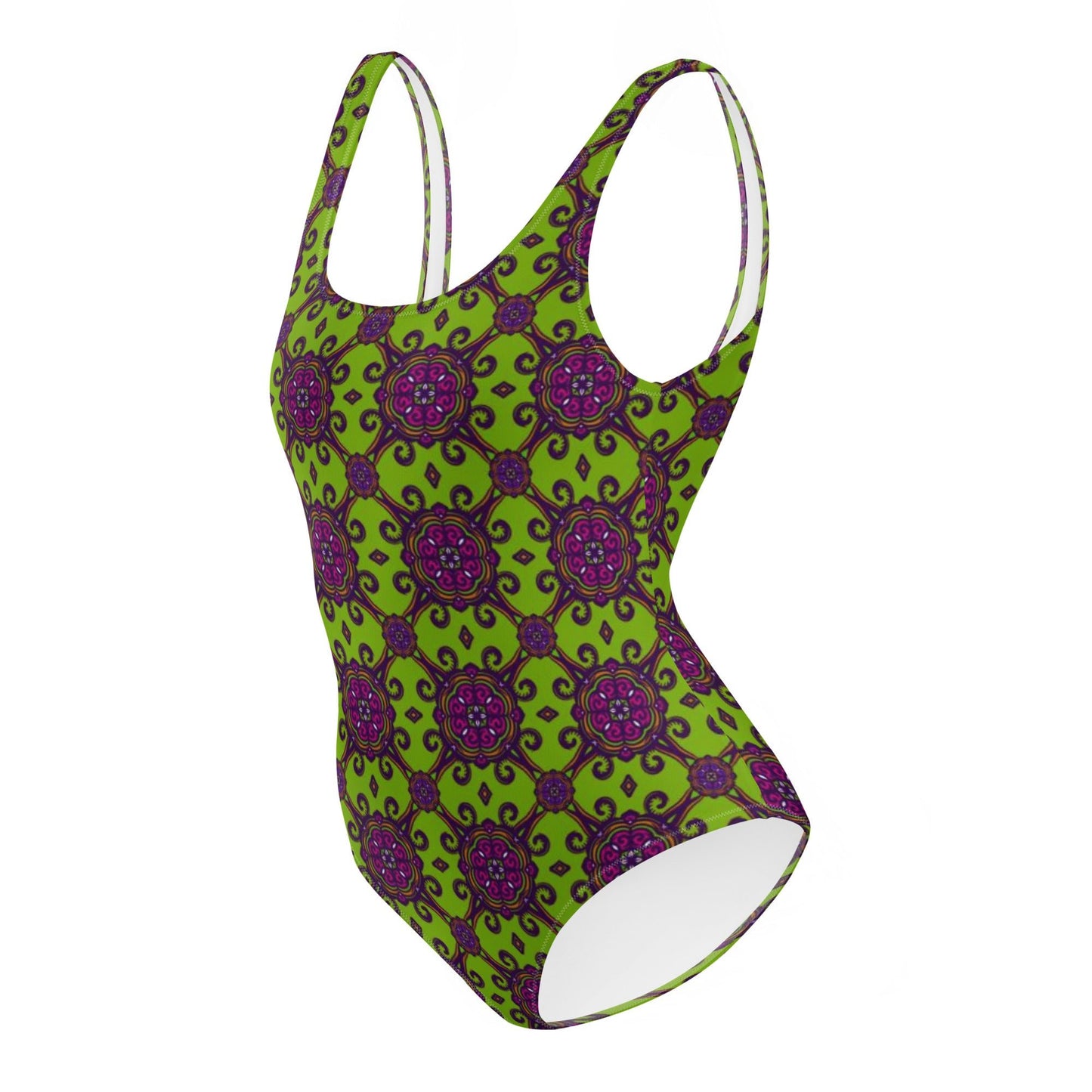 Women's One - Piece Swimsuit, Lime Green and Purple swimsuit, vacation swimwear, holiday travel swimwear, mothers day gift - PratSN