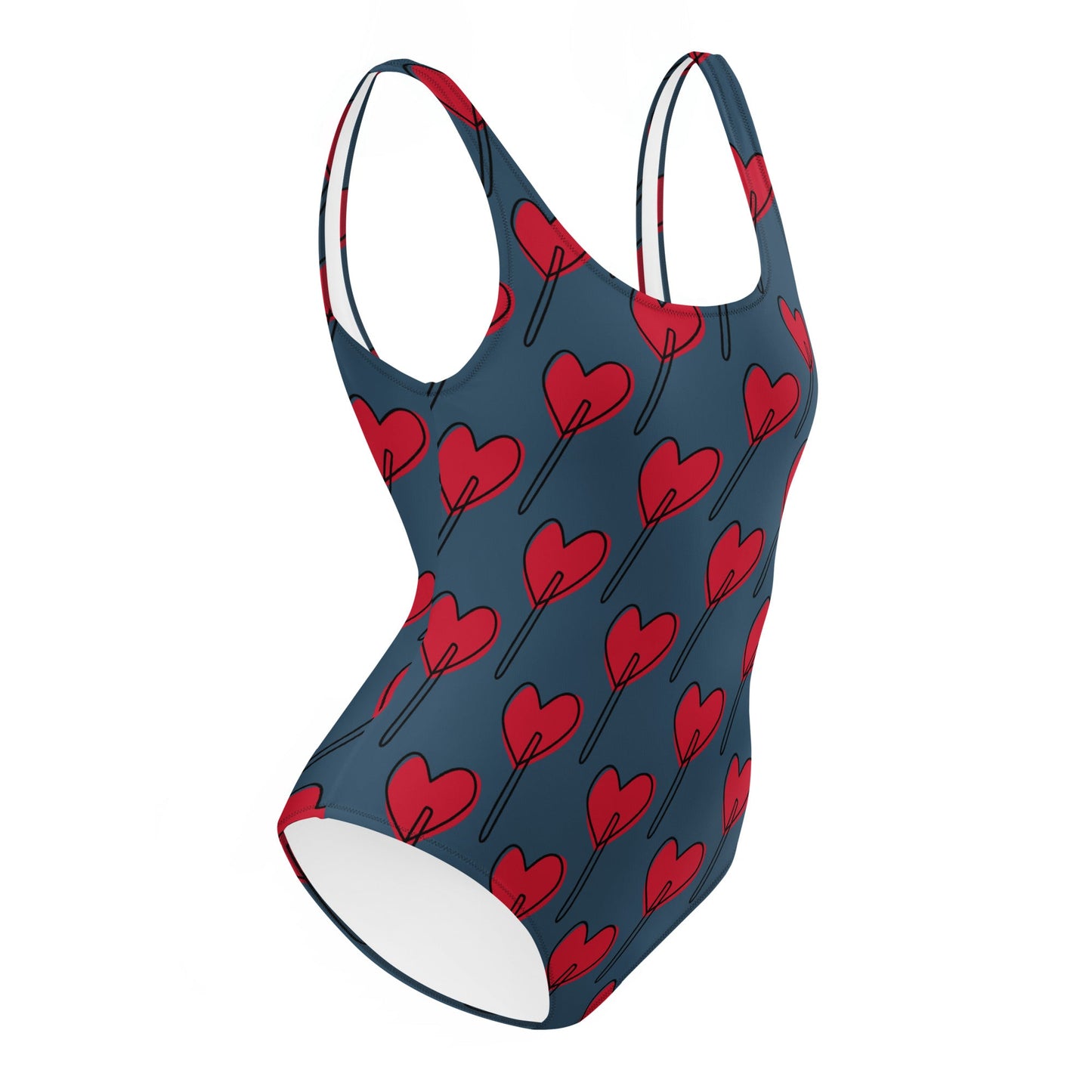 Women's One - Piece Swimsuit, Love Pattern Swimwear, Red Bathing Suit, vacation swimwear, holiday travel swimwear, mothers day gift - PratSN