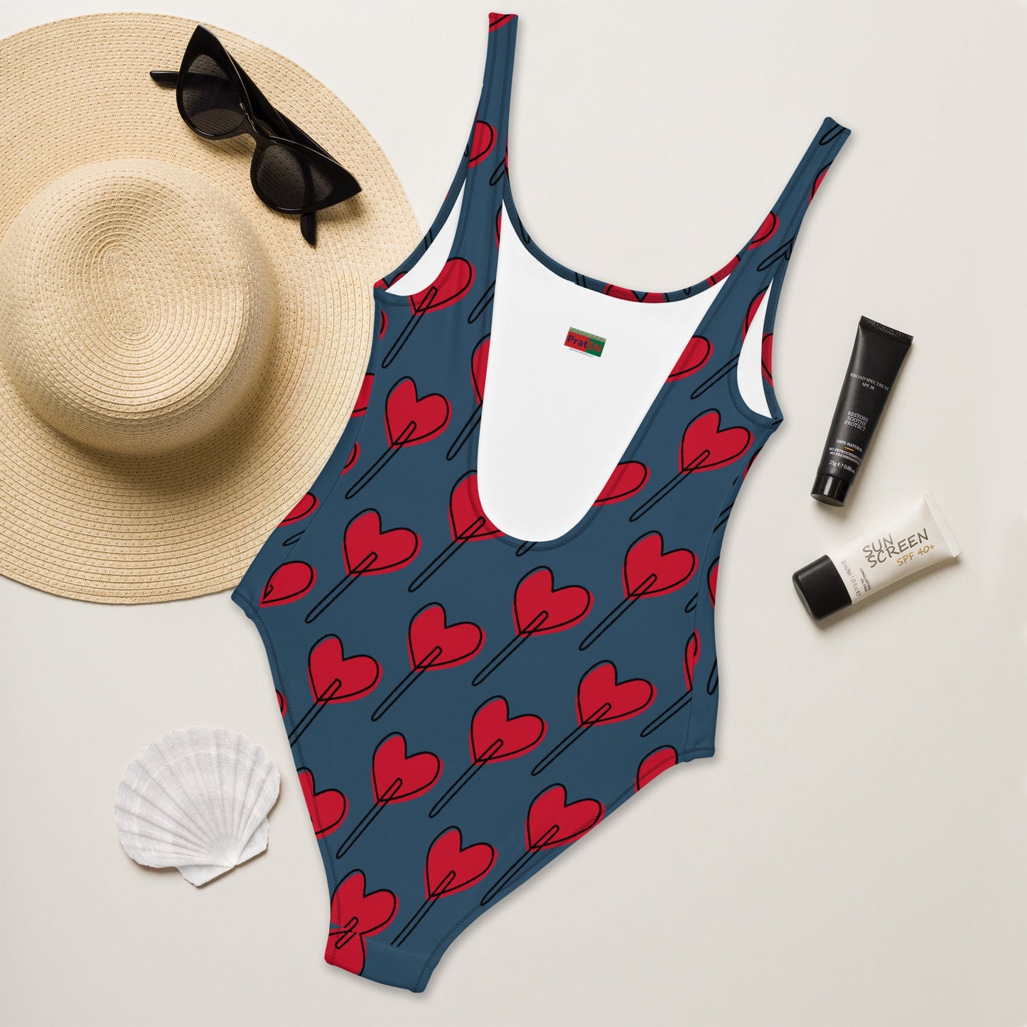 Women's One - Piece Swimsuit, Love Pattern Swimwear, Red Bathing Suit, vacation swimwear, holiday travel swimwear, mothers day gift - PratSN