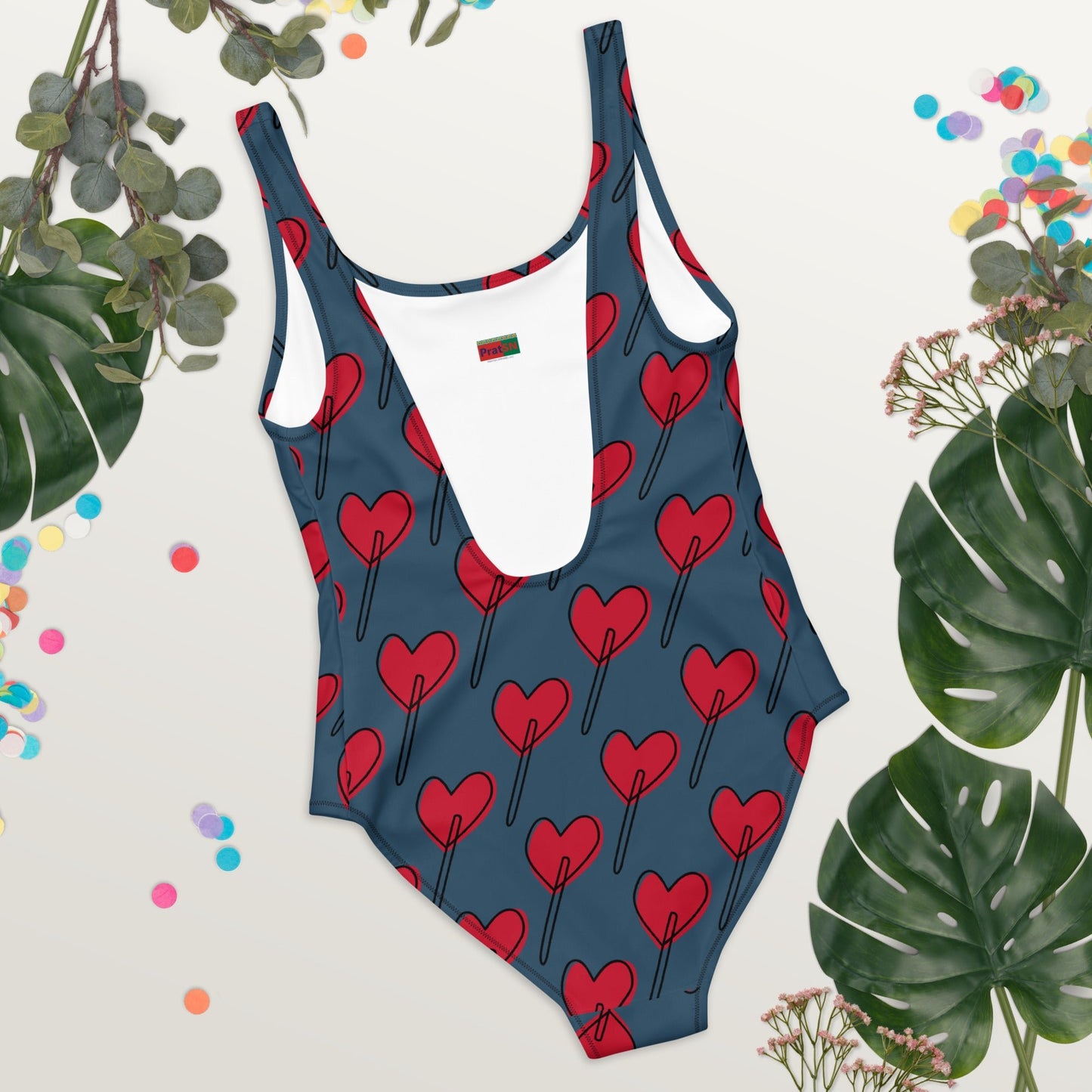 Women's One - Piece Swimsuit, Love Pattern Swimwear, Red Bathing Suit, vacation swimwear, holiday travel swimwear, mothers day gift - PratSN