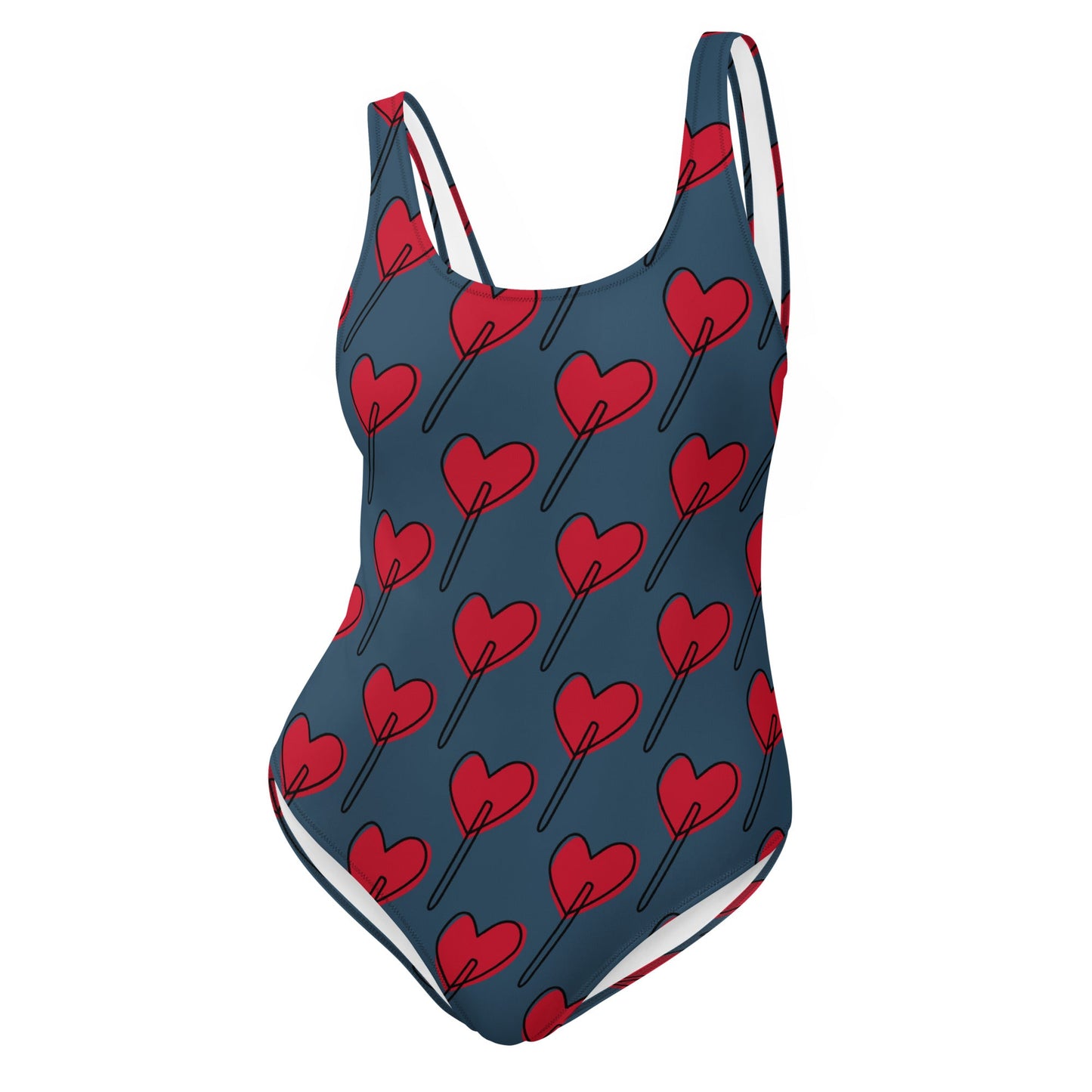 Women's One - Piece Swimsuit, Love Pattern Swimwear, Red Bathing Suit, vacation swimwear, holiday travel swimwear, mothers day gift - PratSN