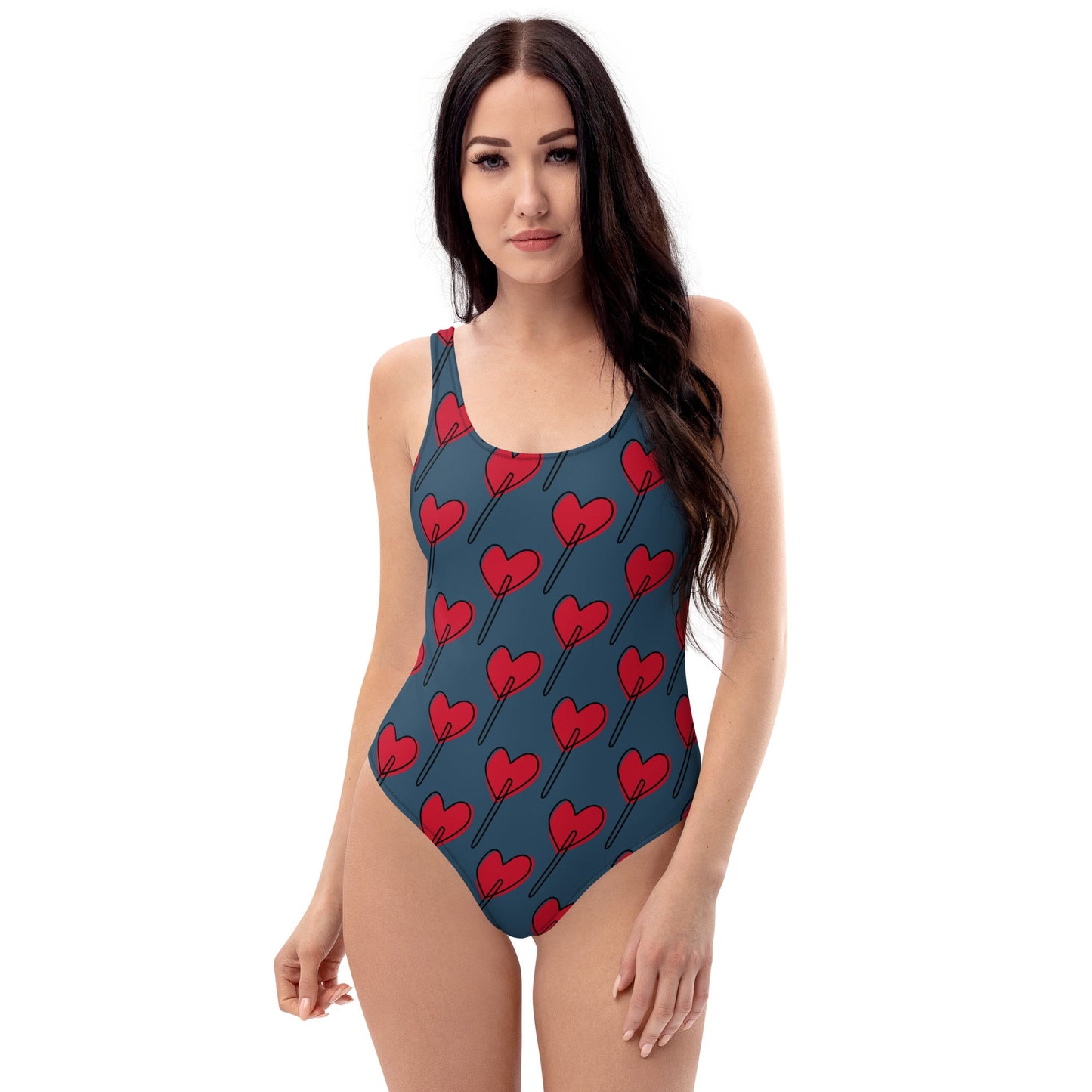 Women's One - Piece Swimsuit, Love Pattern Swimwear, Red Bathing Suit, vacation swimwear, holiday travel swimwear, mothers day gift - PratSN