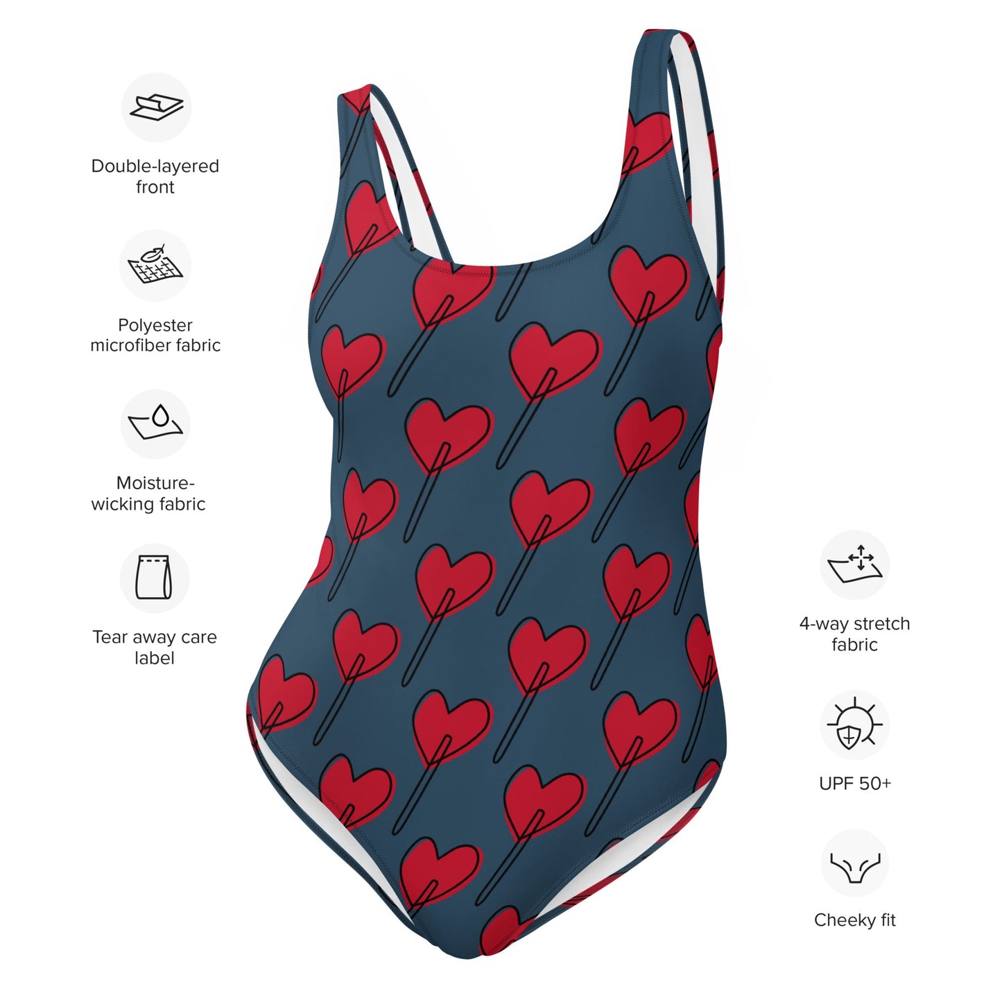 Women's One - Piece Swimsuit, Love Pattern Swimwear, Red Bathing Suit, vacation swimwear, holiday travel swimwear, mothers day gift - PratSN