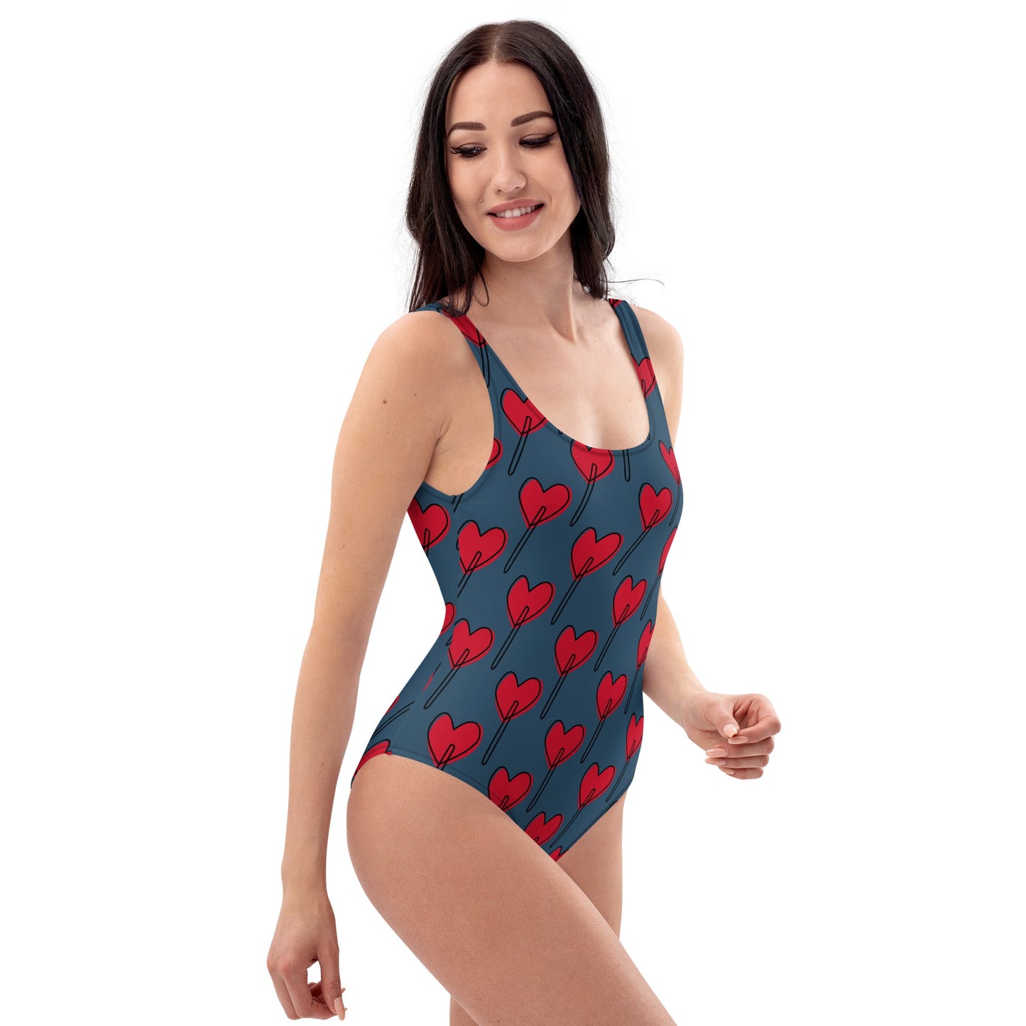 Women's One - Piece Swimsuit, Love Pattern Swimwear, Red Bathing Suit, vacation swimwear, holiday travel swimwear, mothers day gift - PratSN
