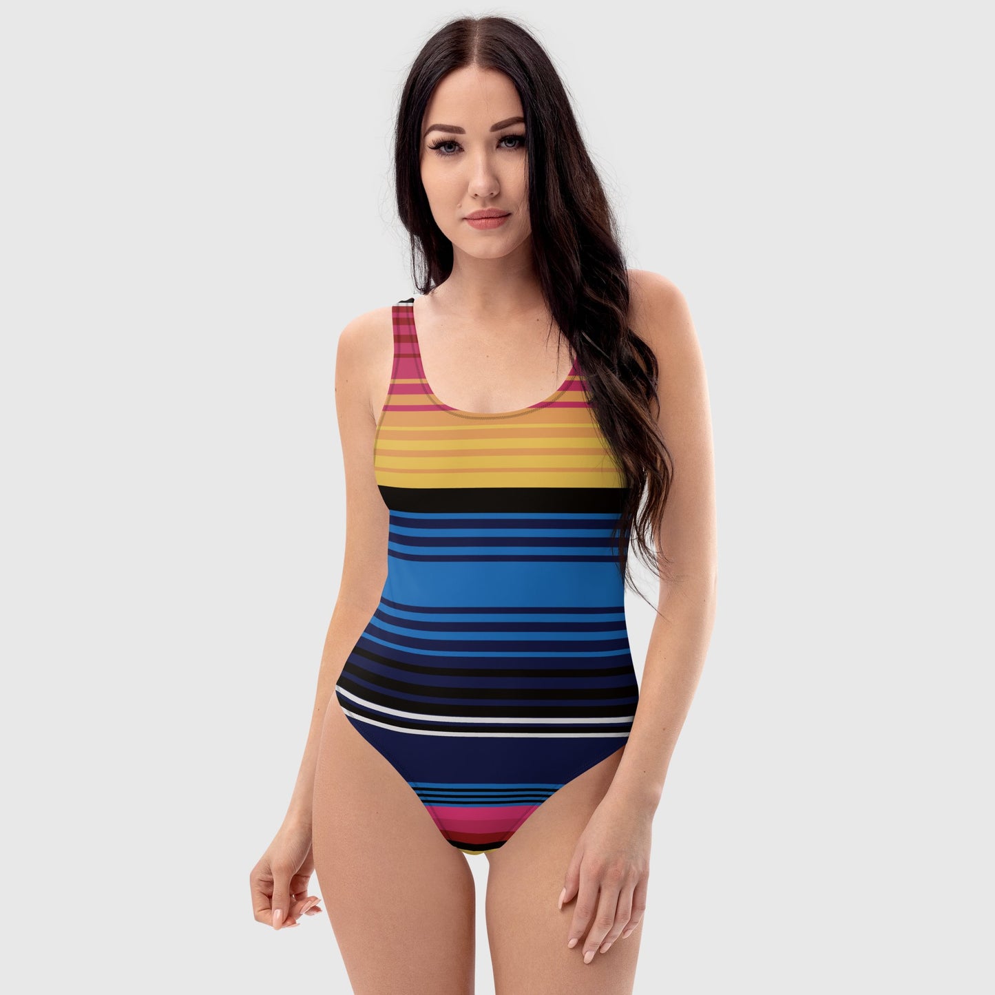 Women's one - Piece Swimsuit, Multicolor swimsuit, Red, blue, yellow gradient swimwear, Stripped pattern beach dress, beautiful beach dress - PratSN